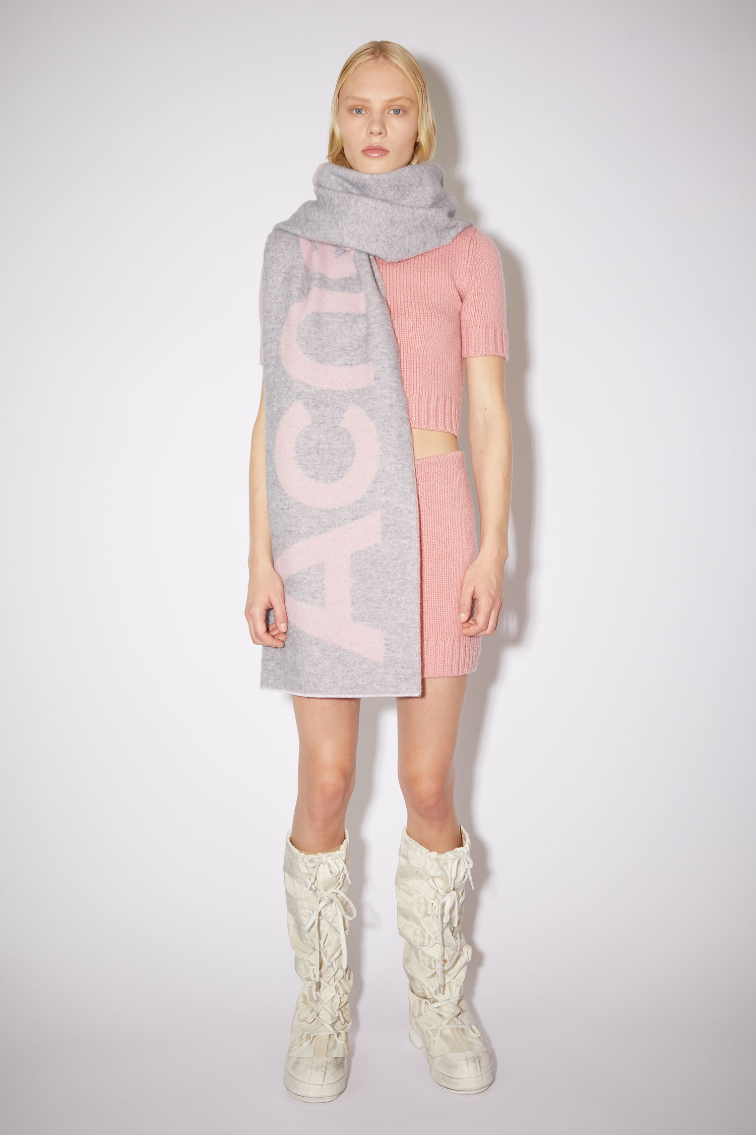 Logo jacquard scarf - Light pink/grey - 3