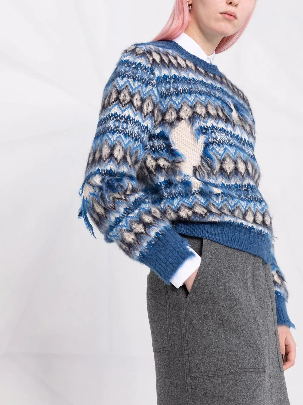 jacquard distressed knitted jumper - 3