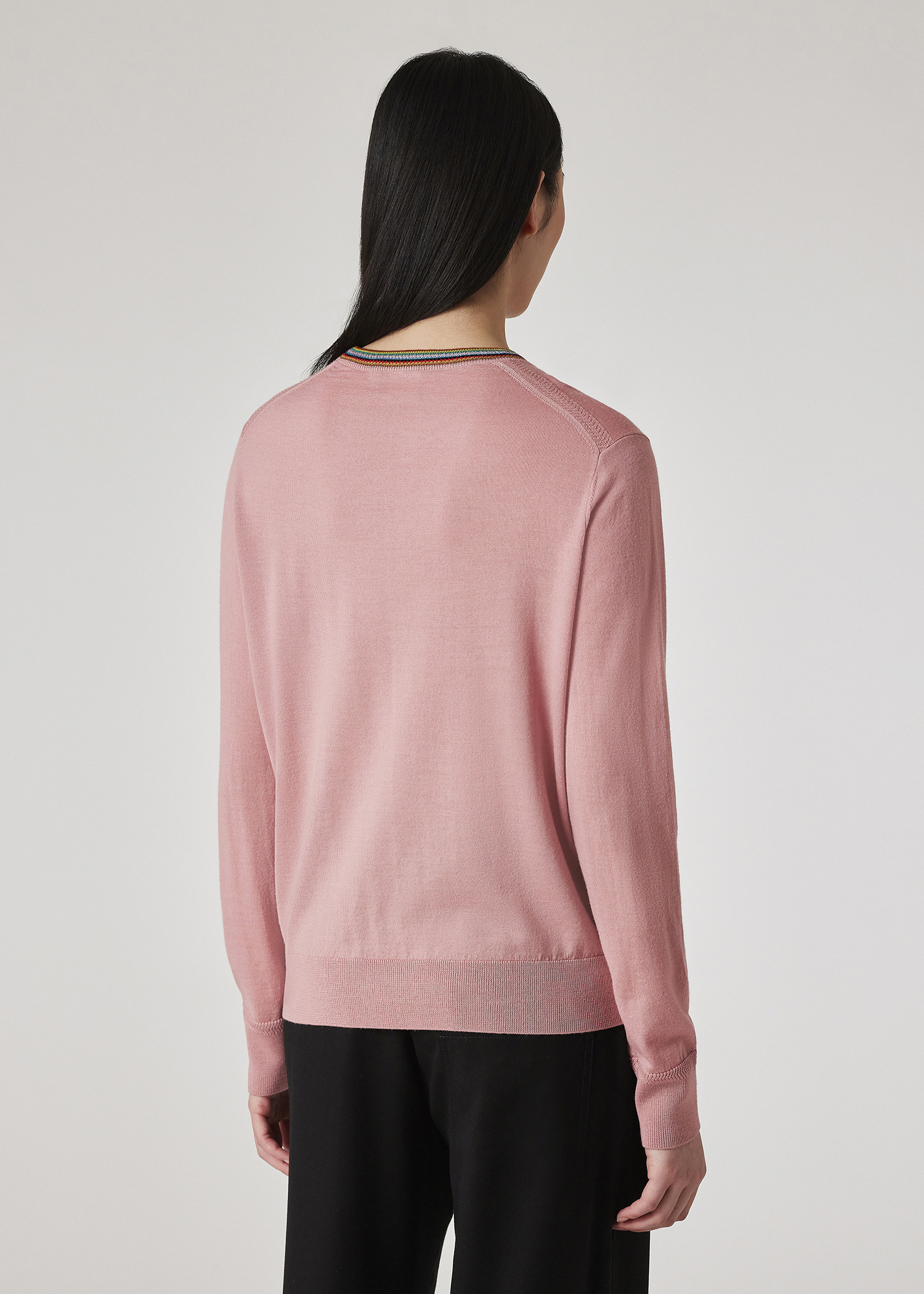 Women's Pink 'Signature Stripe' Crew Neck Merino Wool Sweater - 6