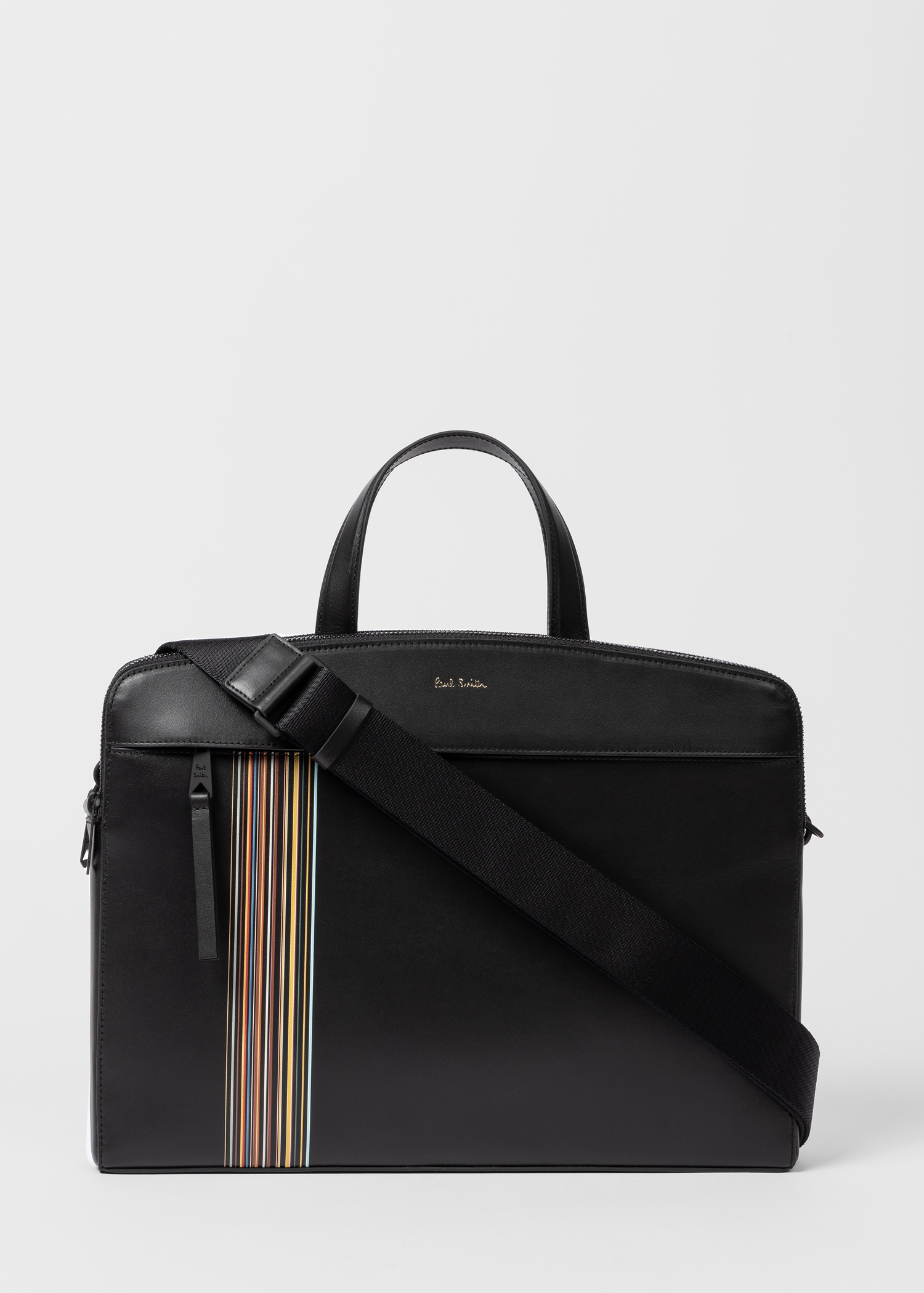 Black Leather 'Signature Stripe' Double Zip Folio - 7