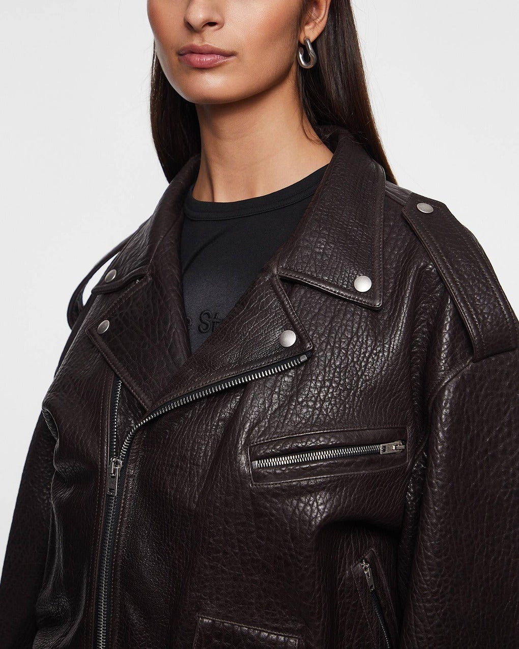 Jacket Biker Leather Dark brown - 5