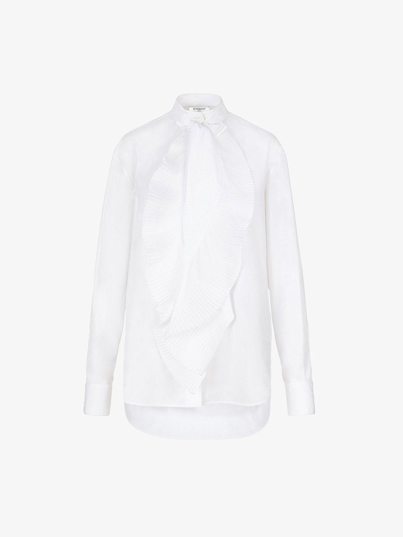 Shirt in poplin with pleated scarf collar 1