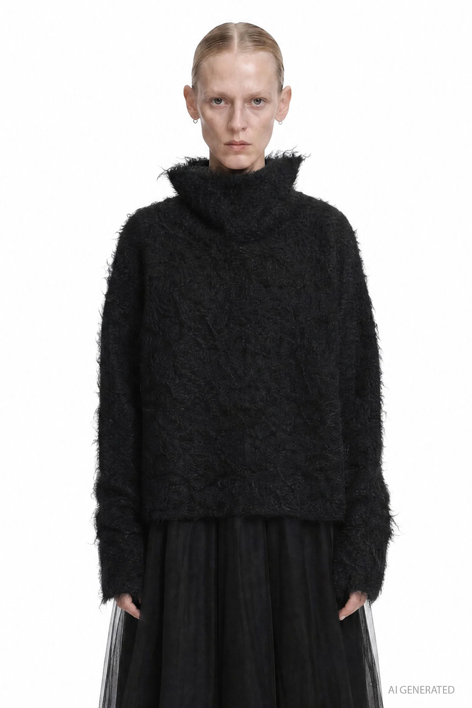 Fluffy Mohair Turtleneck Sweater - 1
