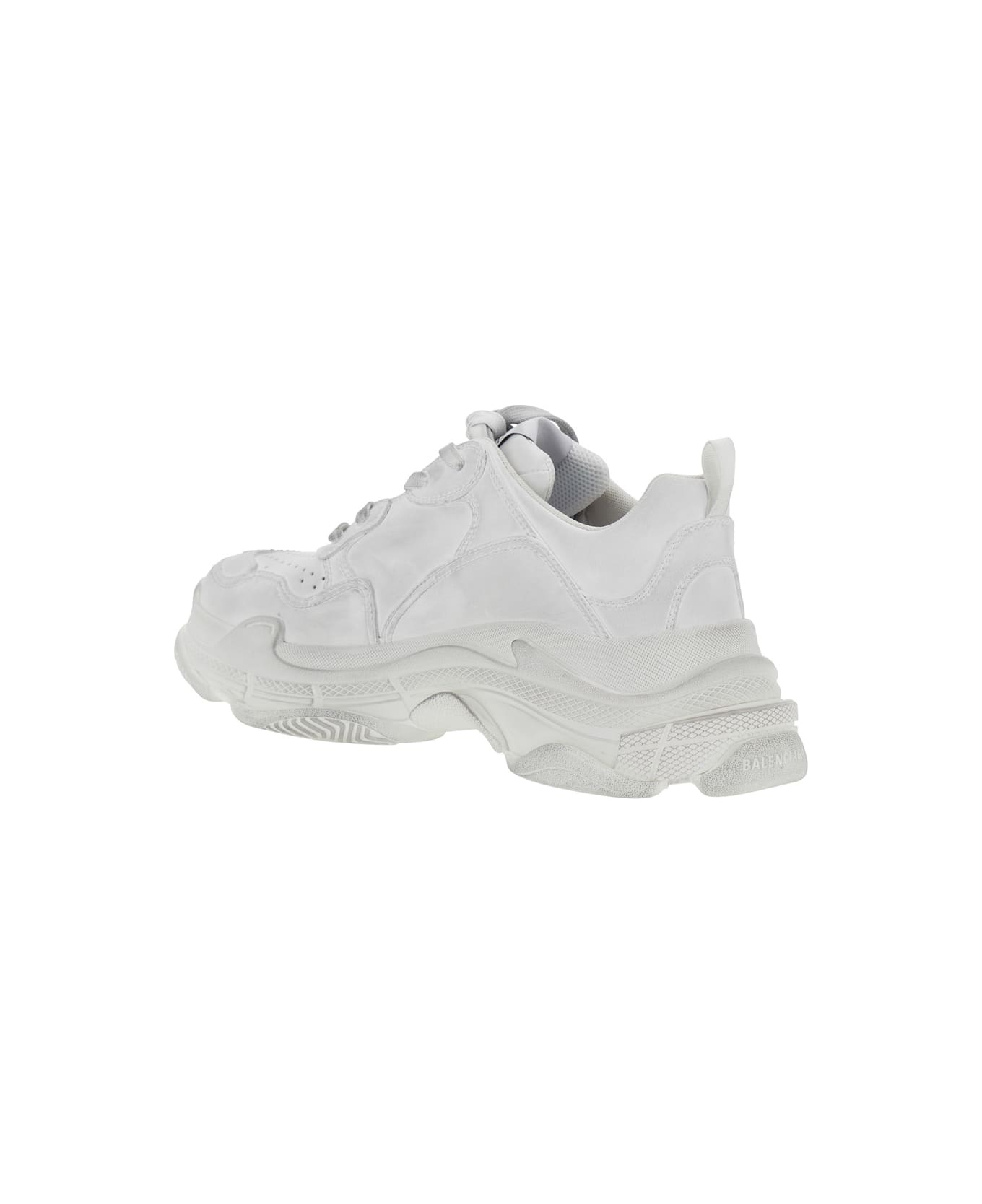 'triple S Sporty' White Sneaker With 3b Logo Embroidered On The Side And Worn Effect In Tech Fabric  - 3