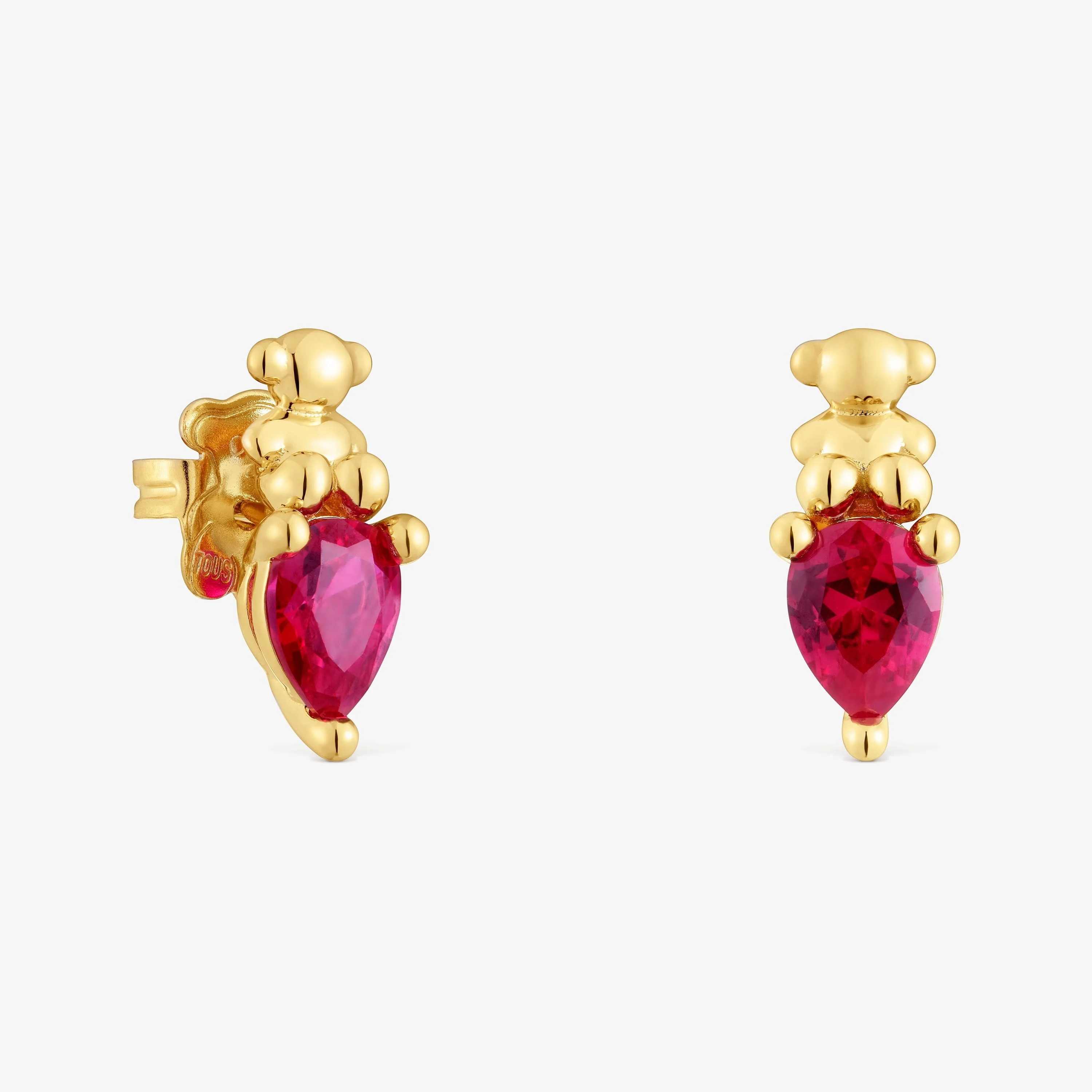 18K gold vermeil bear motif Earrings with lab-grown ruby Bold Bear LGG - 1