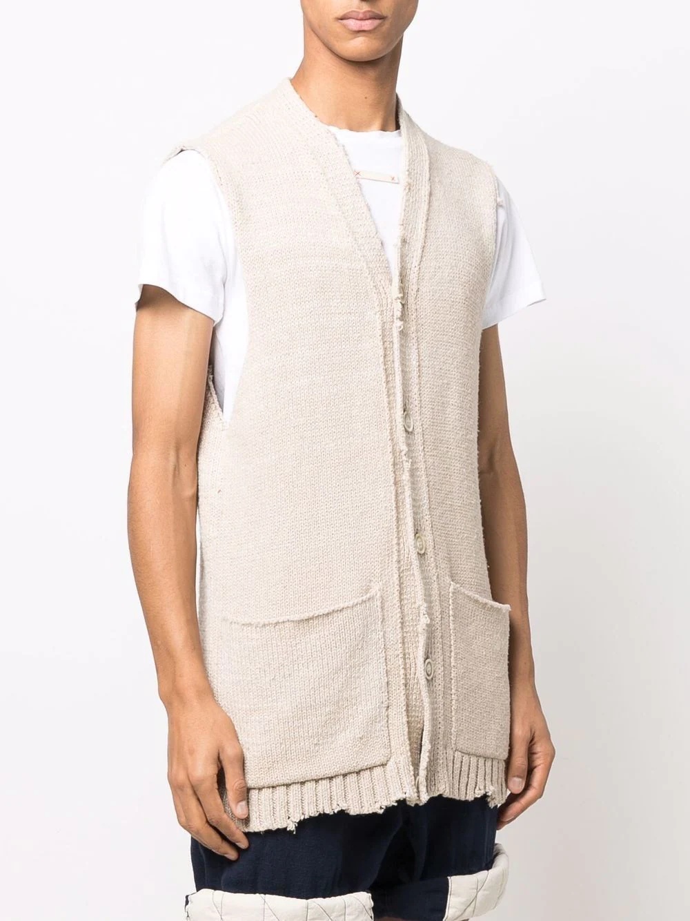 distressed-effect sleeveless cardigan - 3