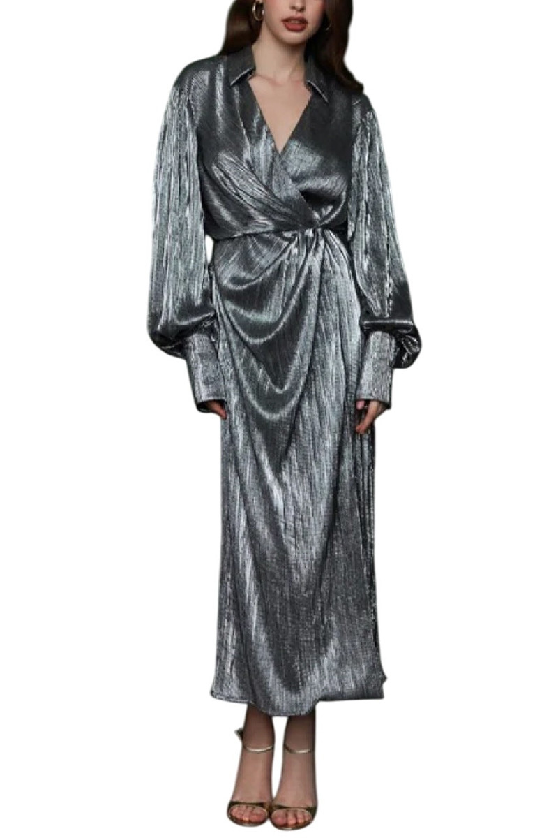 RASARIO WRAPPED & DRAPED PLEATED JERSEY MIDI DRESS outlook