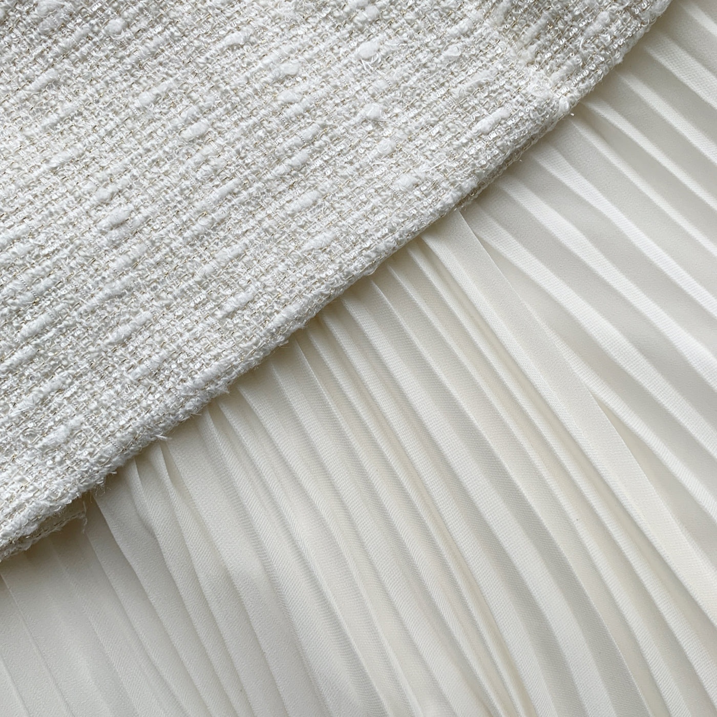 Cream Tailored Bouclé And Chiffon Midi Dress - 5