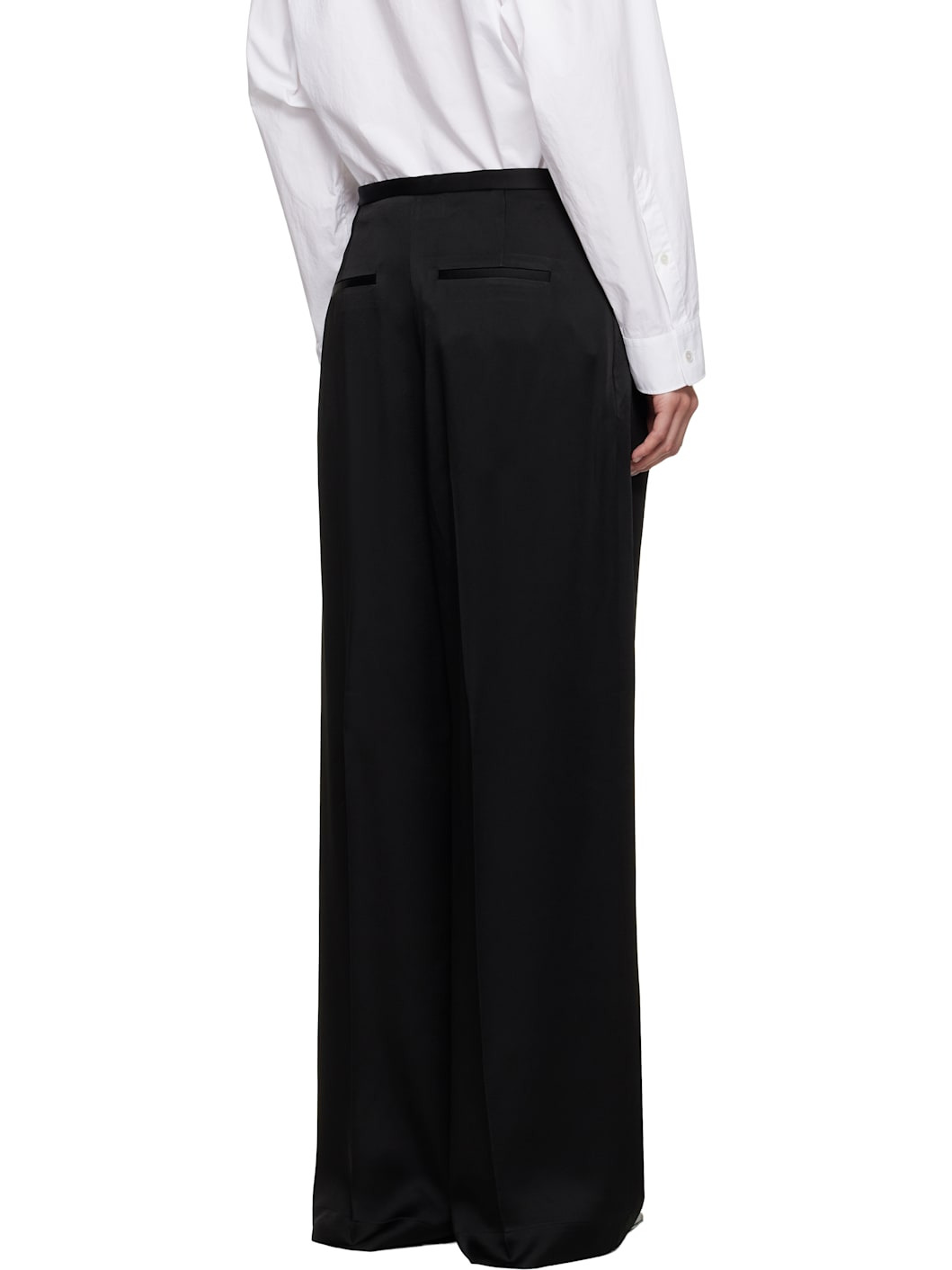 Black Relaxed Drawstring Satin Trousers - 3