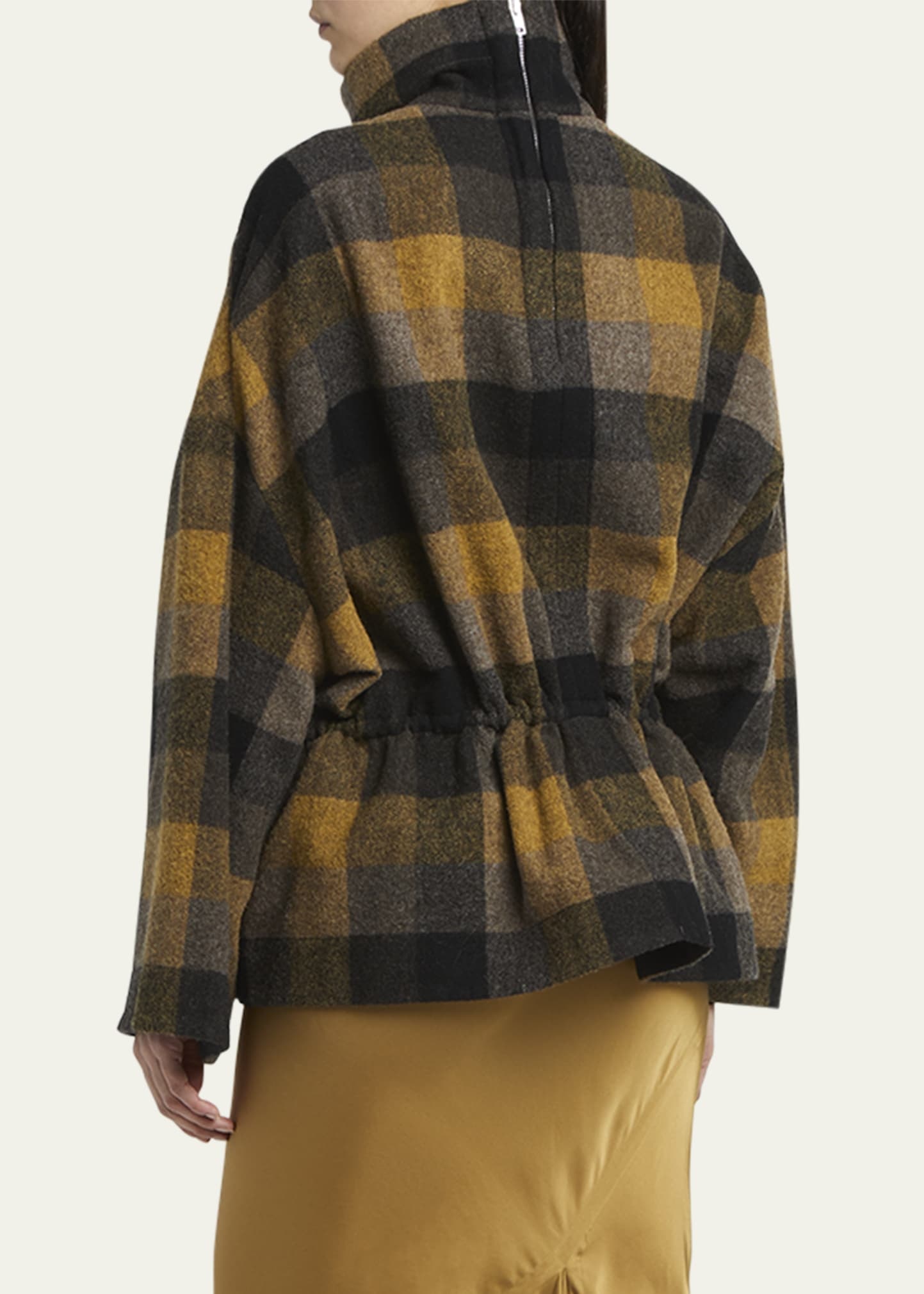 Plaid Zip-Up Cape Jacket - 3