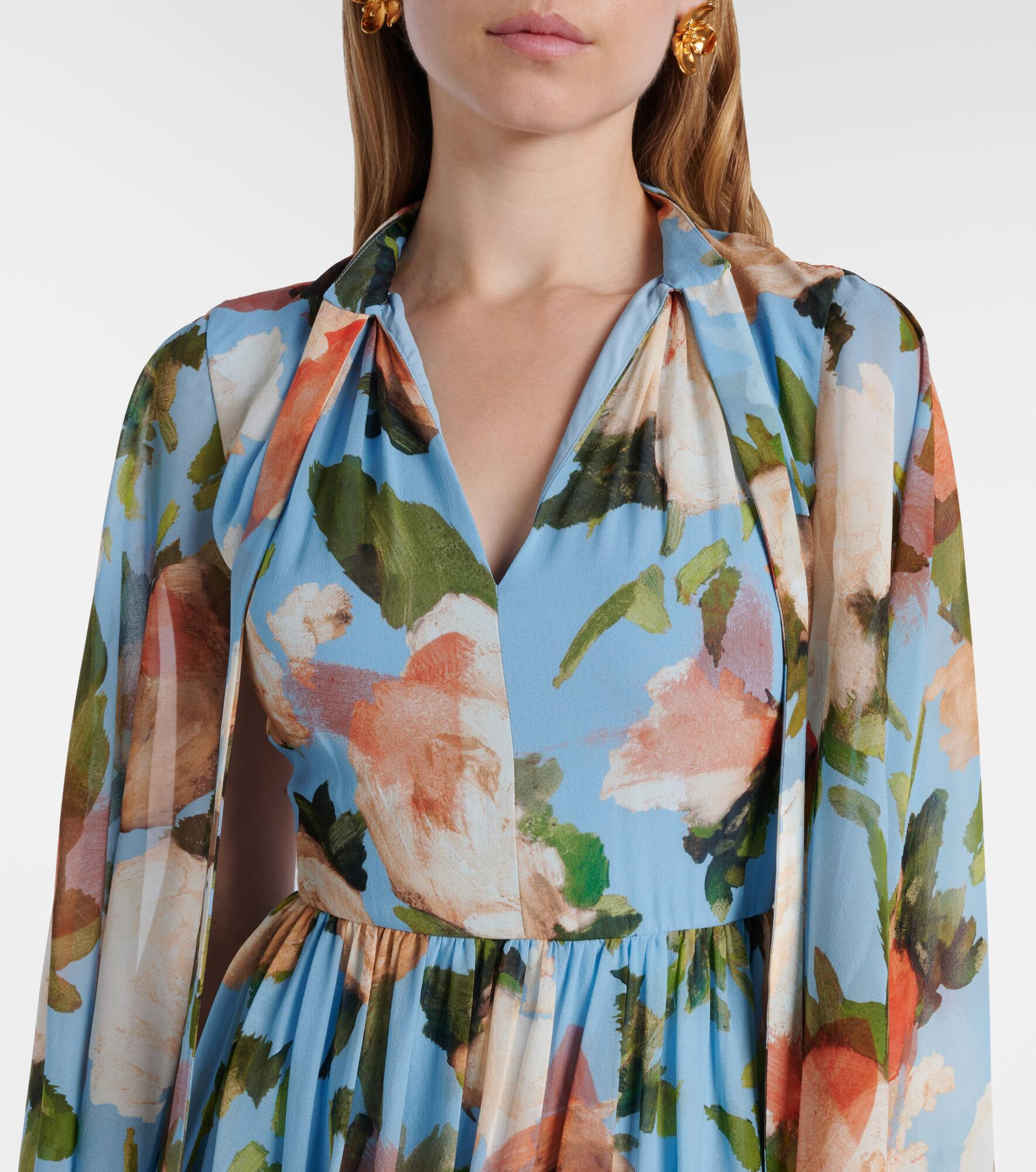 Caped floral silk voile gown - 7