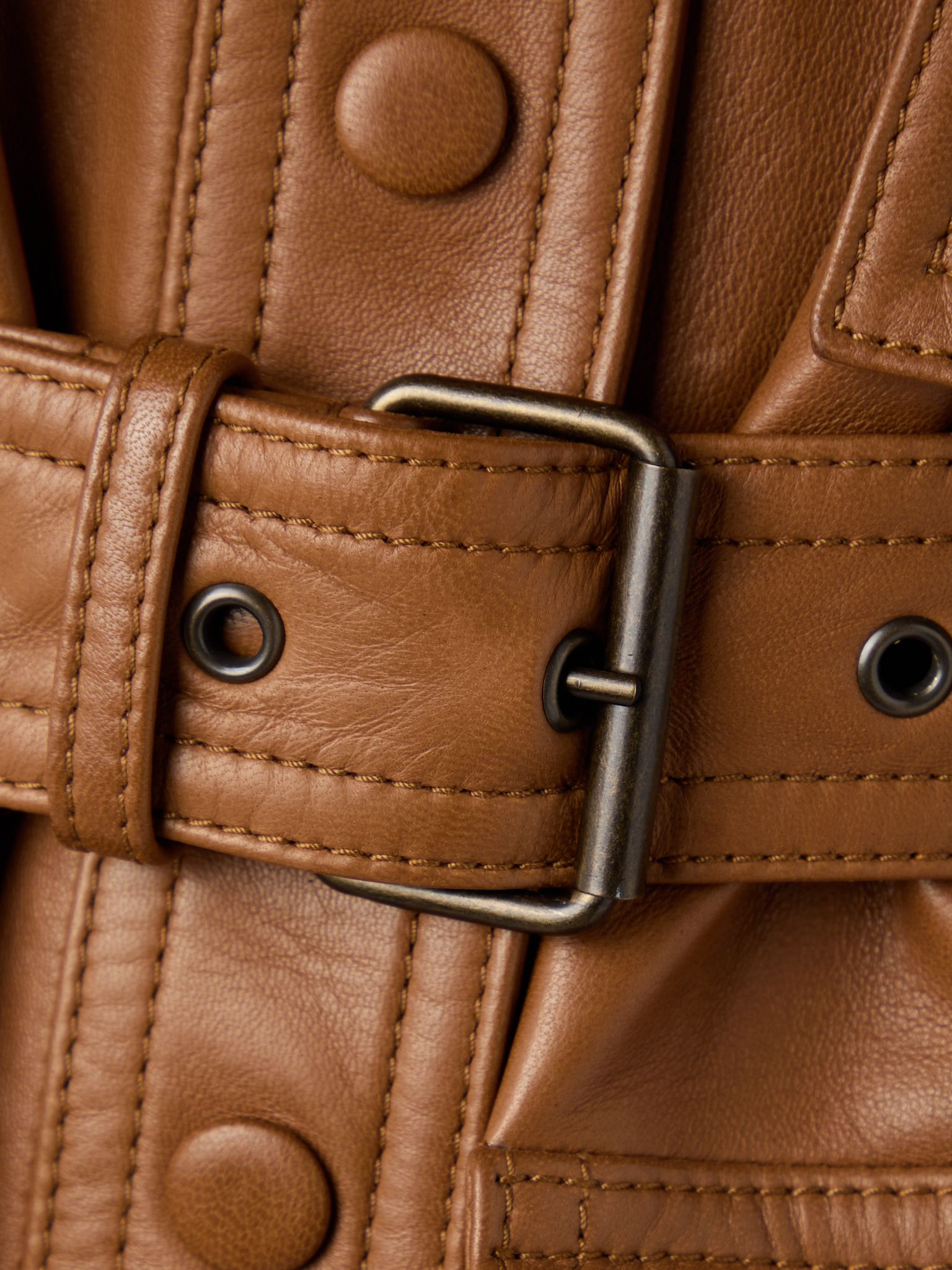 Belted leather jacket Brown - 5