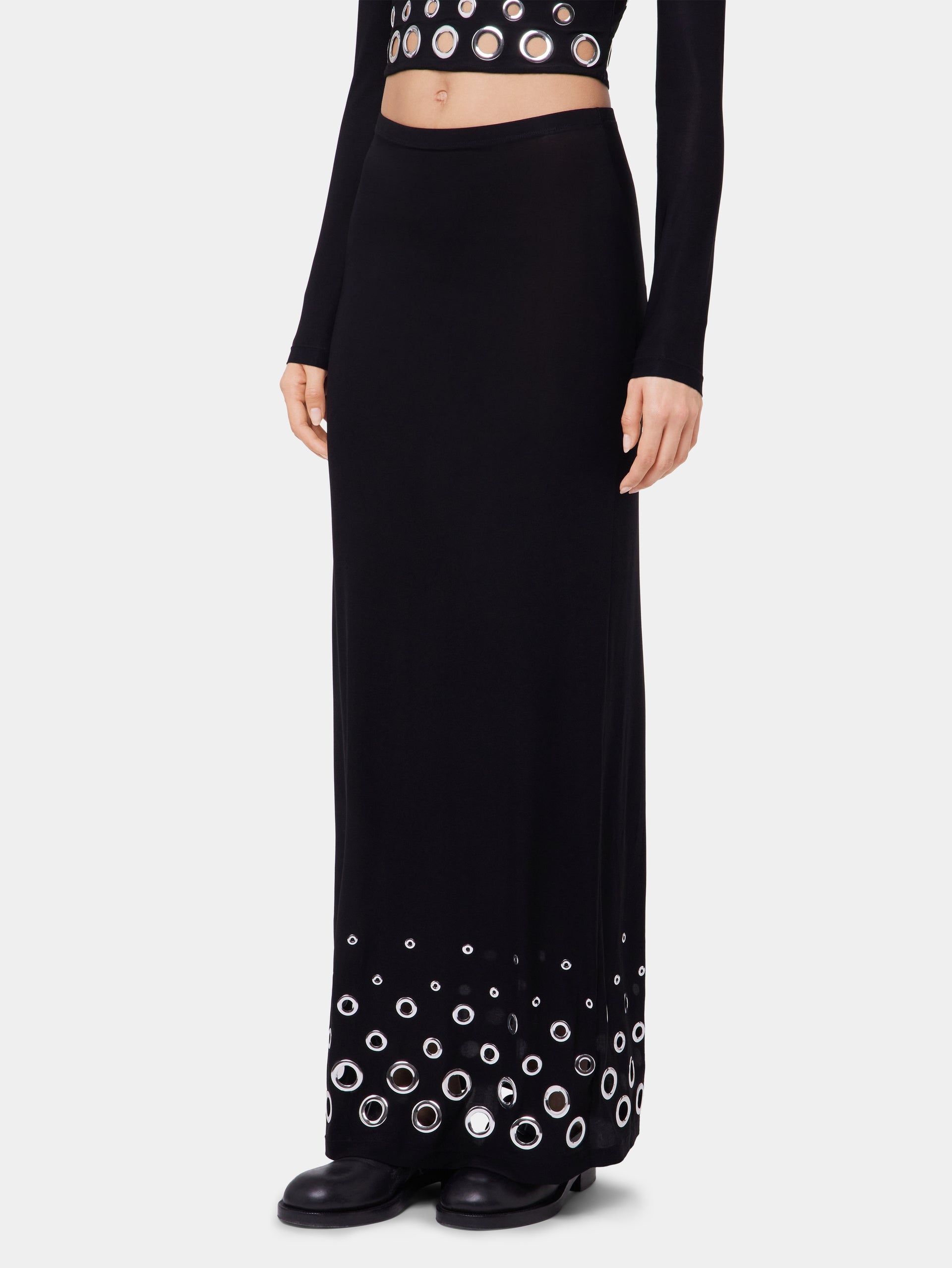 BLACK LONG SKIRT IN JERSEY SECOND-SKIN - 3