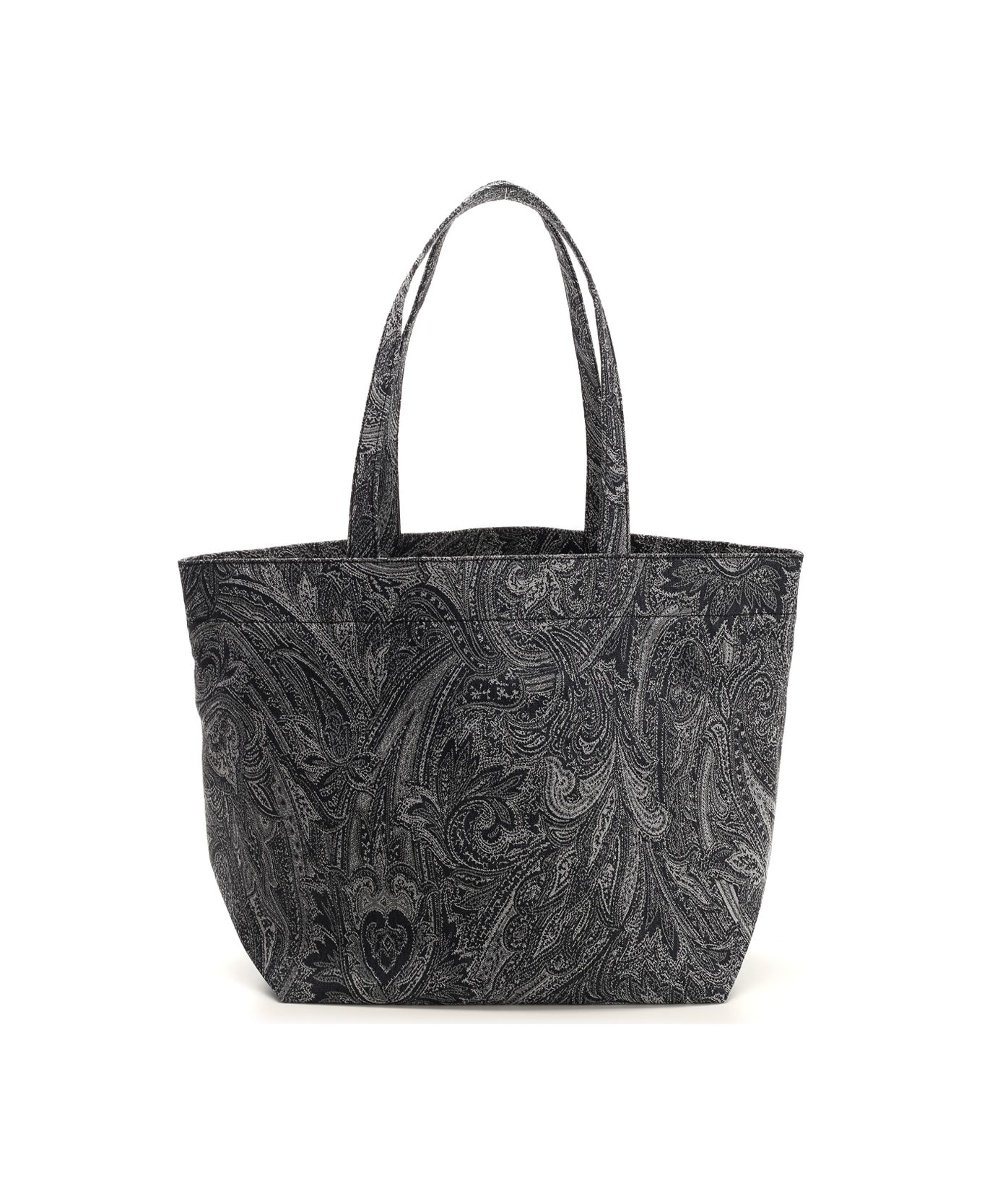 Navy Blue Large Tote Bag With Paisley Jacquard Motif - 3