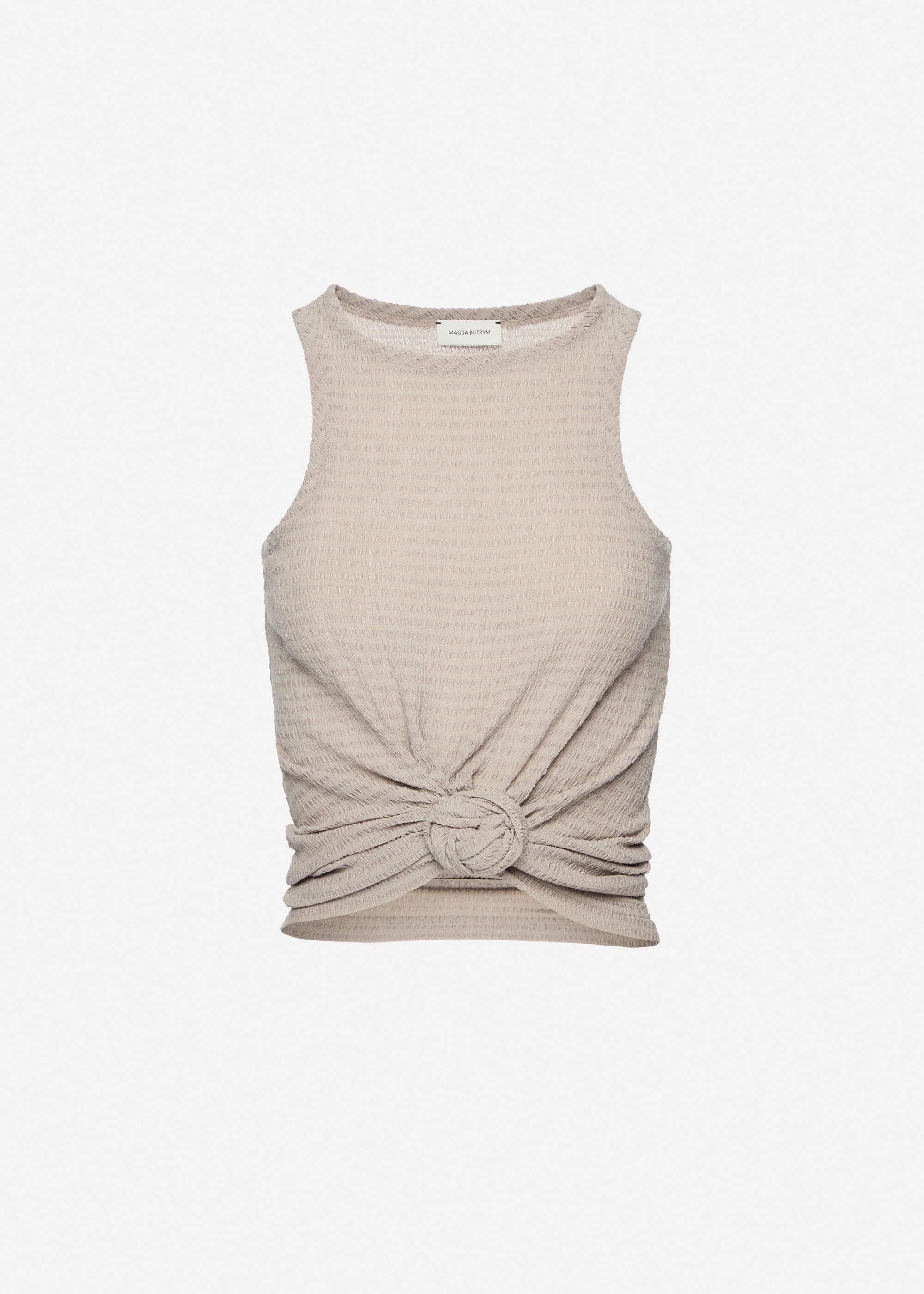 Crepe knotted tank top in brown - 1