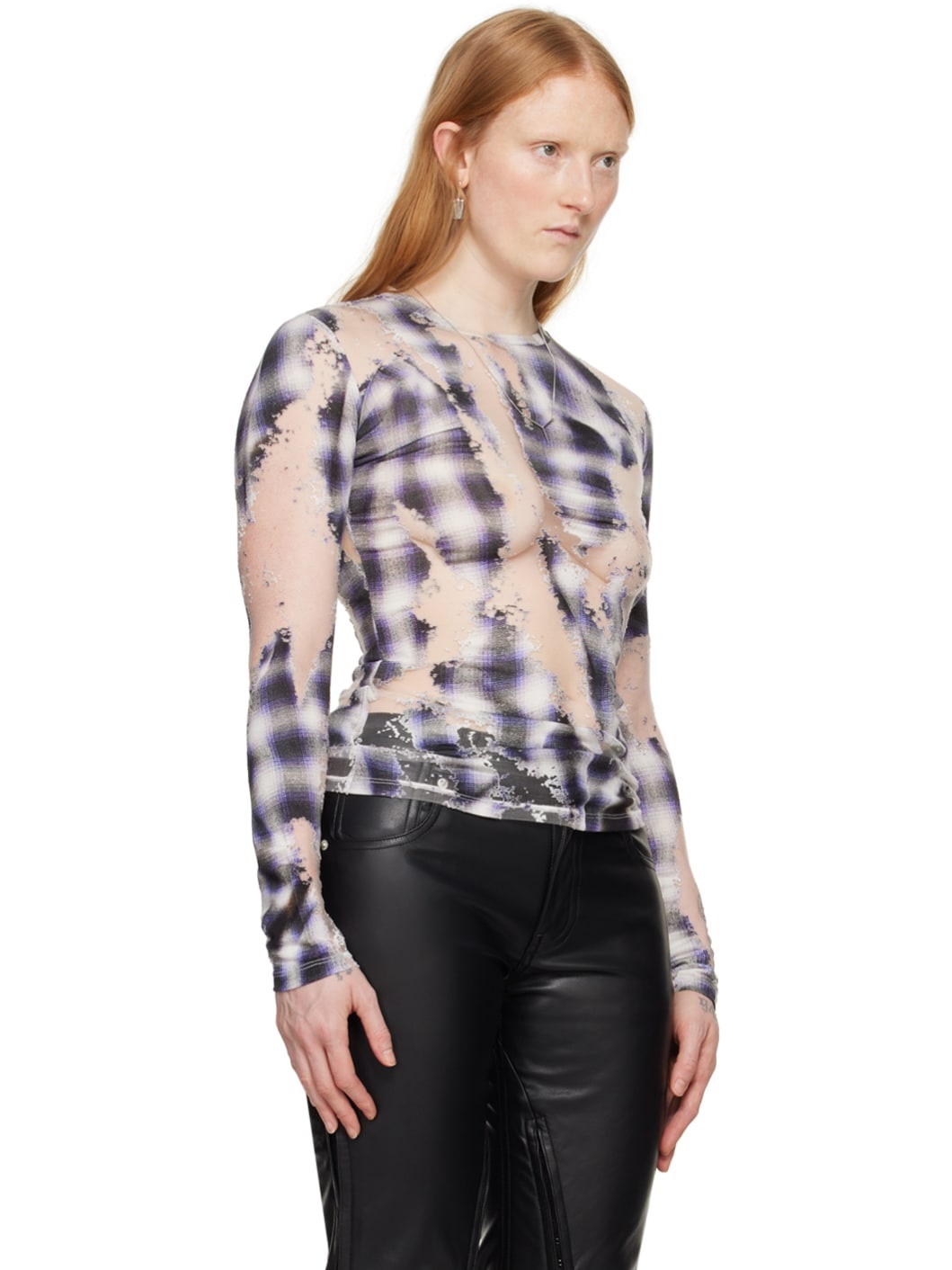 Gray & Purple Check Long Sleeve T-Shirt - 2