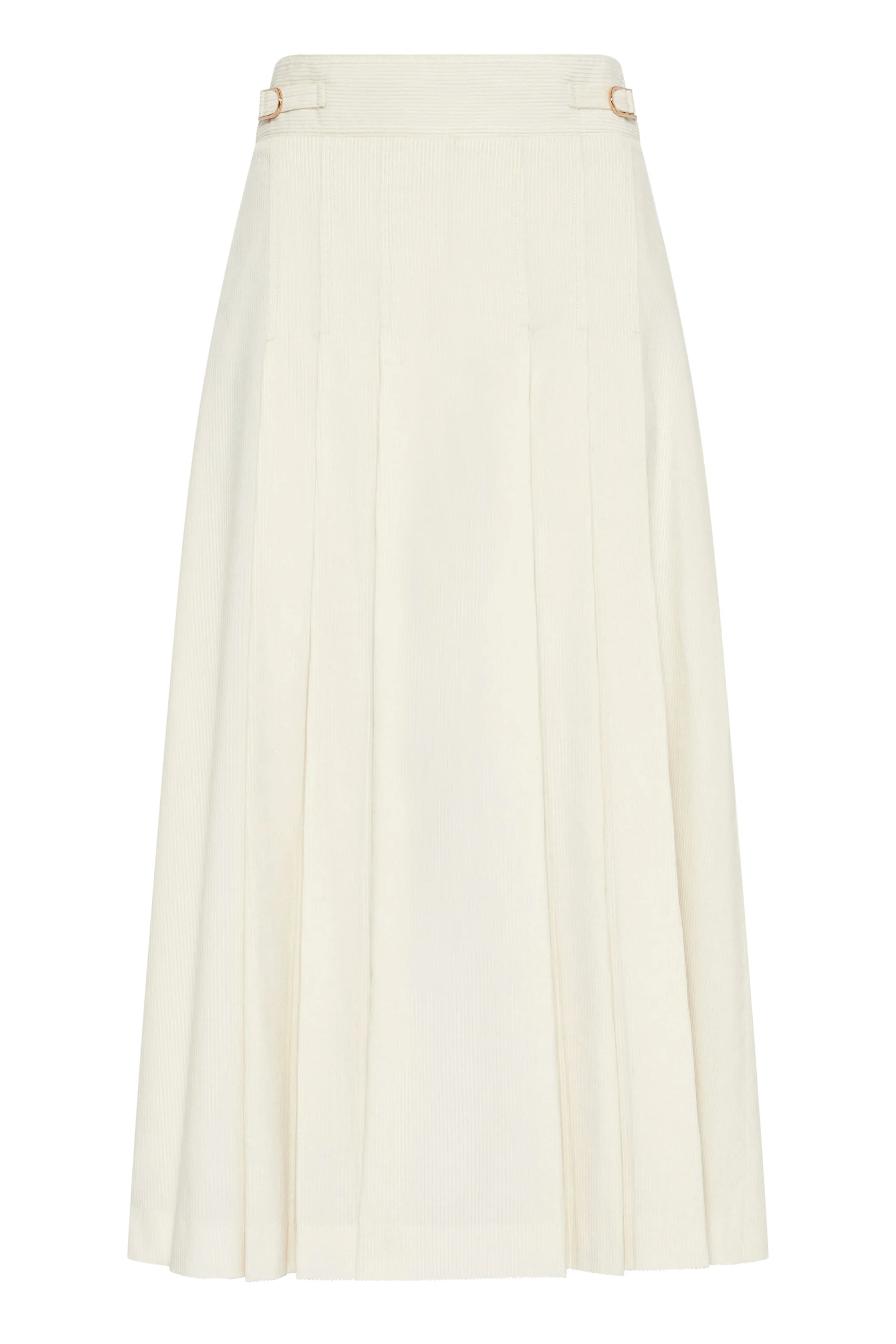 Wesley Pleated Midi Skirt in Ivory Sea Island Cotton Corduroy - 1