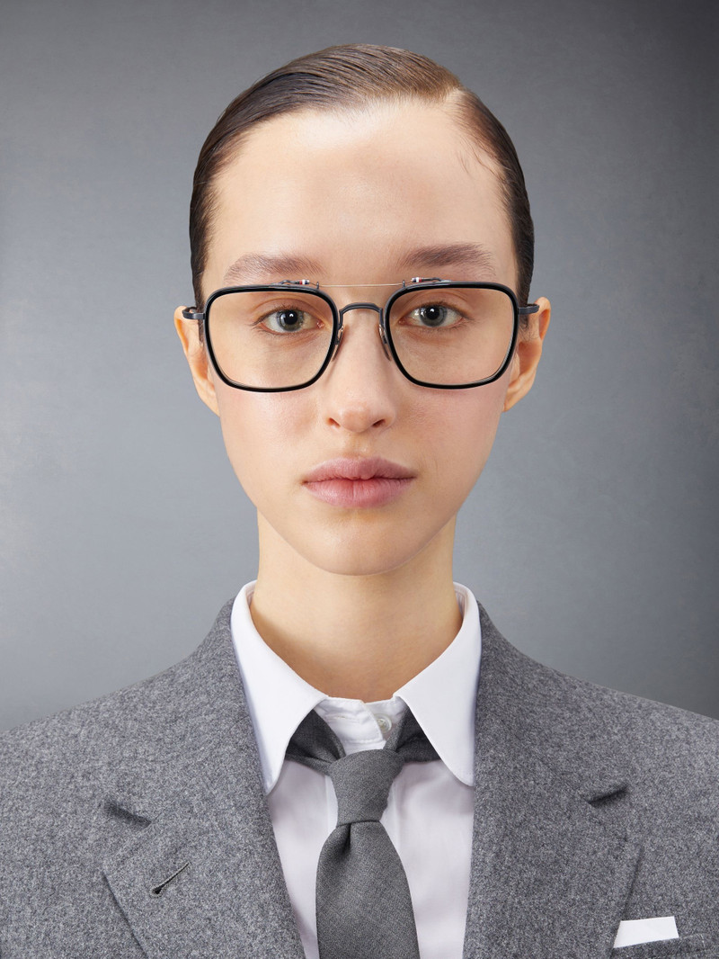 Thom Browne Acetate And Titanium Rectangular Aviator Eyeglasses outlook