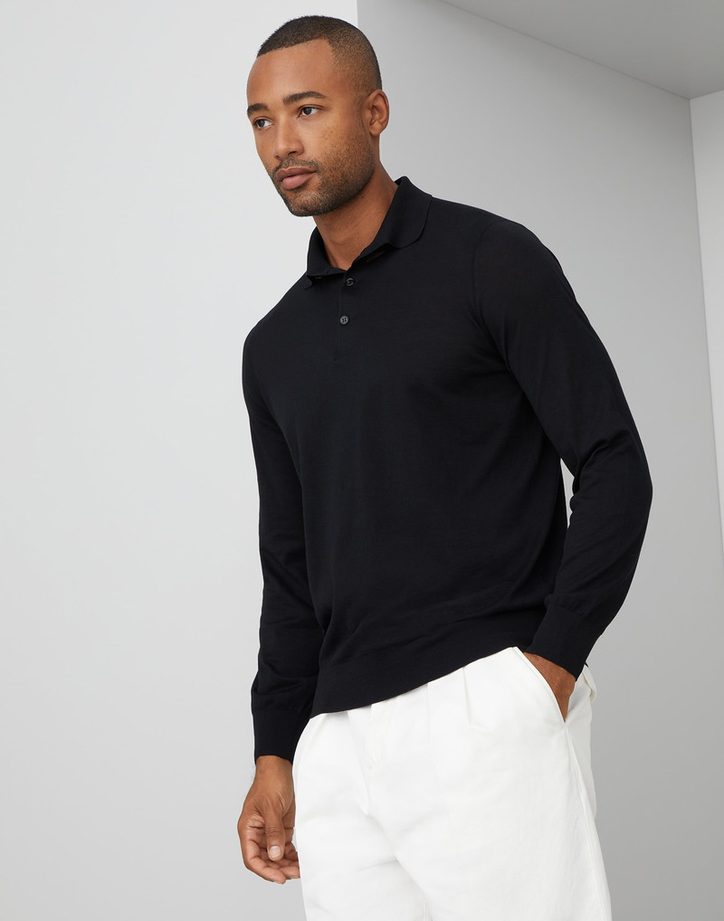 Cotton and silk lightweight knit polo with long sleeves - 1