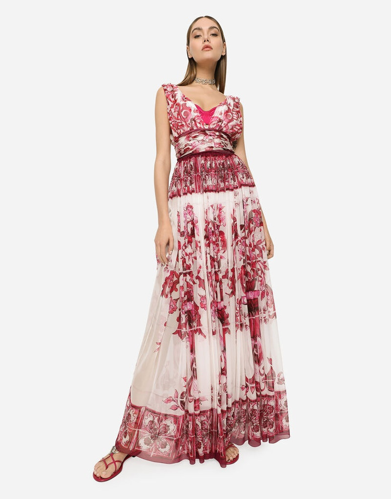 Long Majolica-print chiffon dress 5