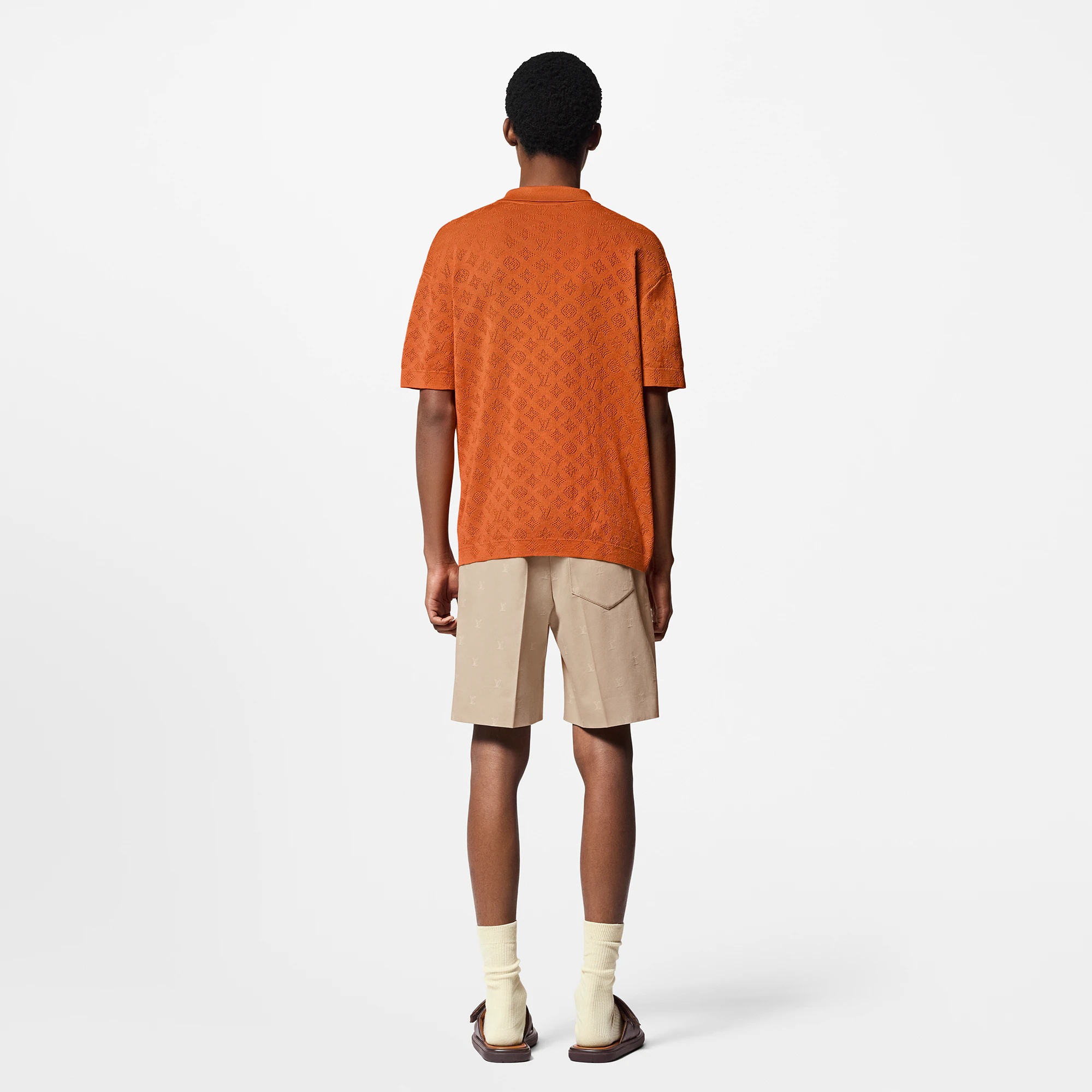 Monogram Pointelle Short-Sleeved Cotton Shirt - 3