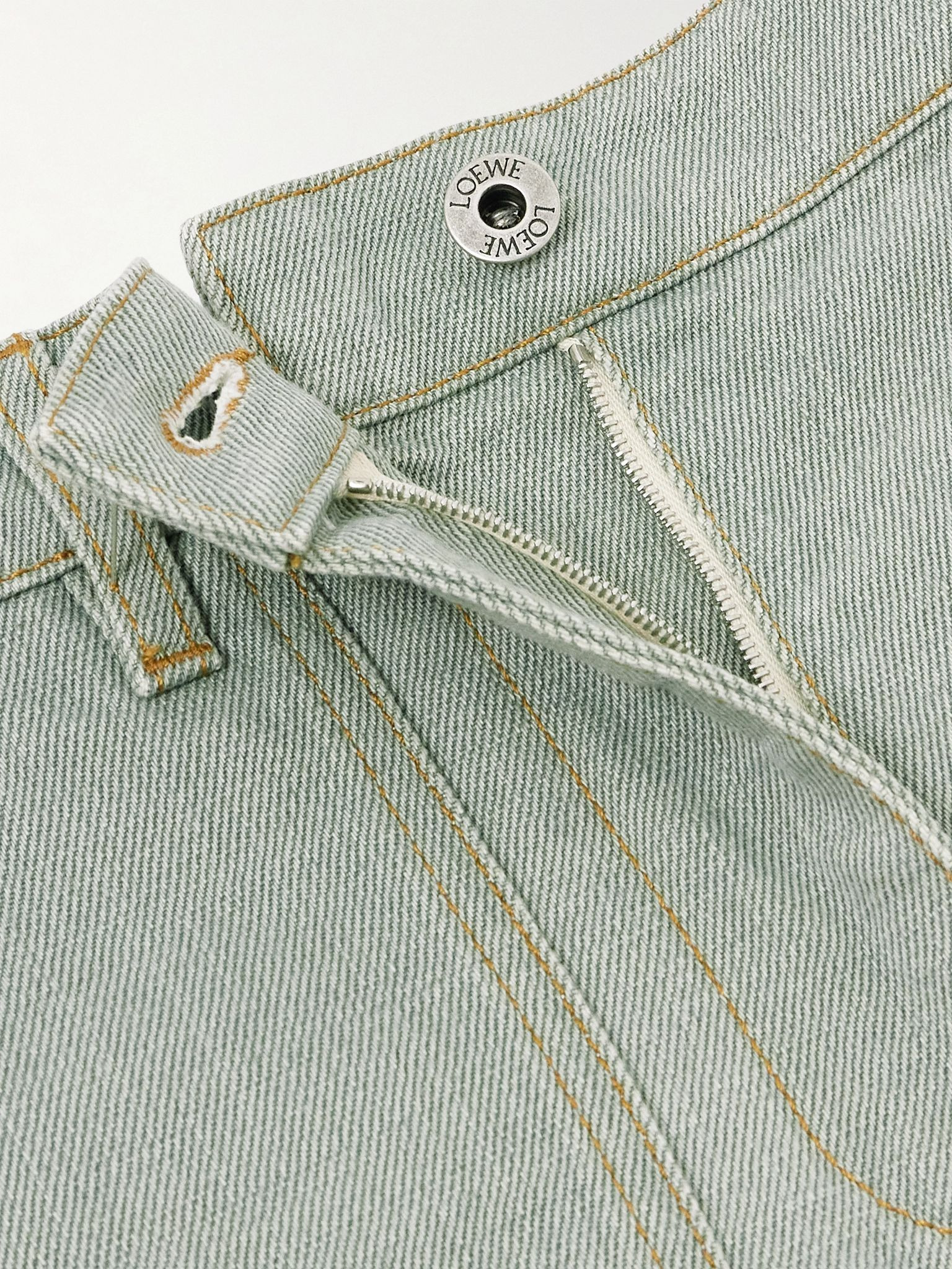 Leather-trimmed denim shorts Green - 4