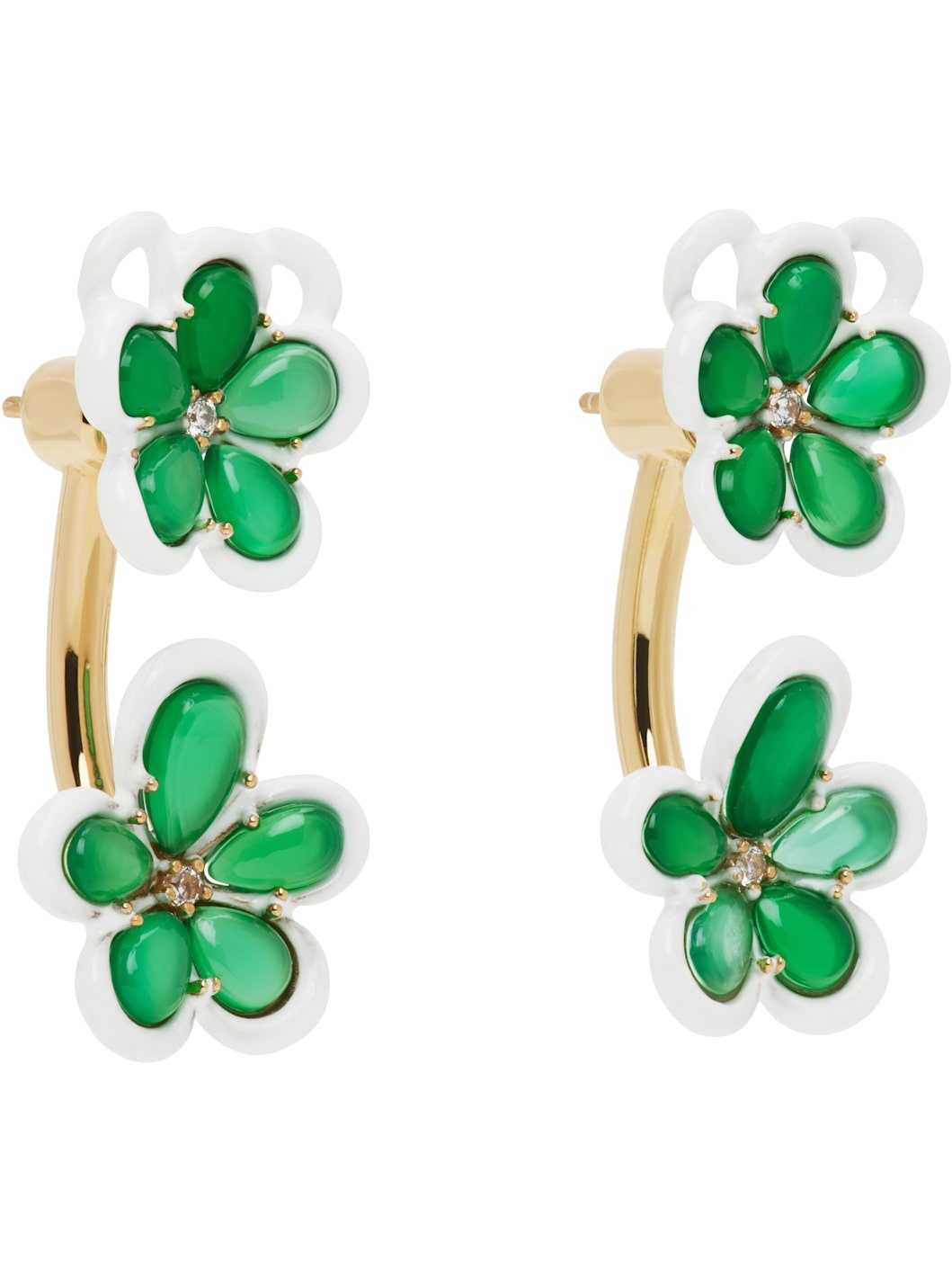 Green & White Flower Earrings - 2