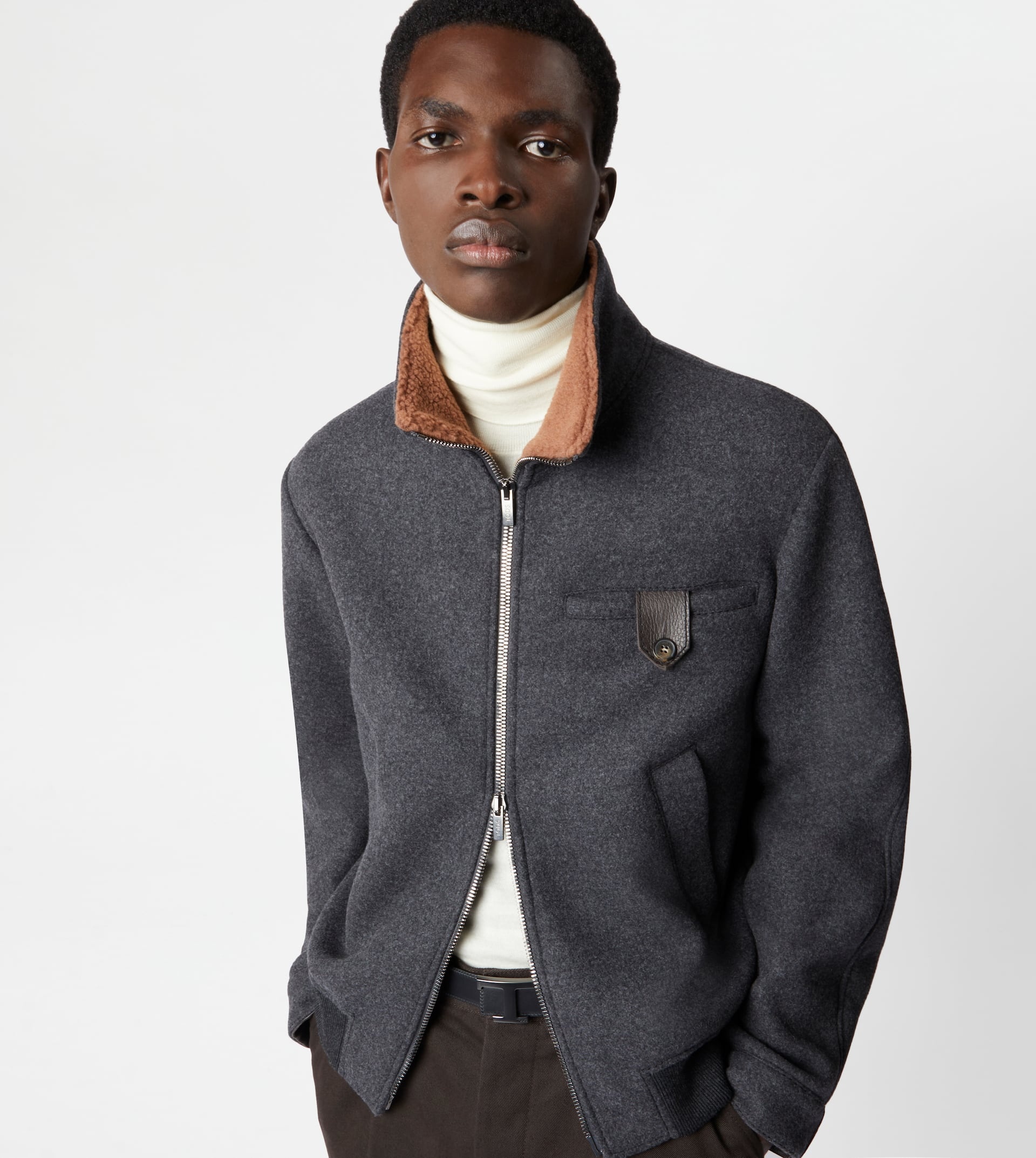 AVIATOR BOMBER JACKET IN WOOL - GREY - 7