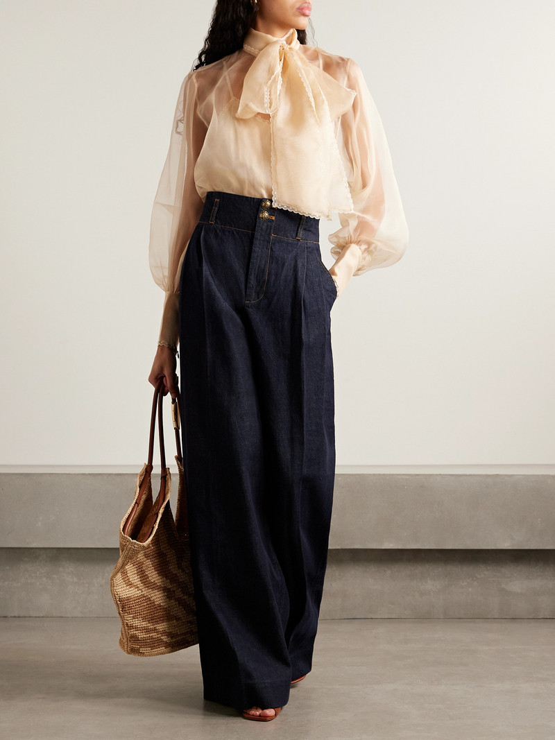 Zimmermann Pussy-bow Lace-trimmed Silk-organza Blouse outlook