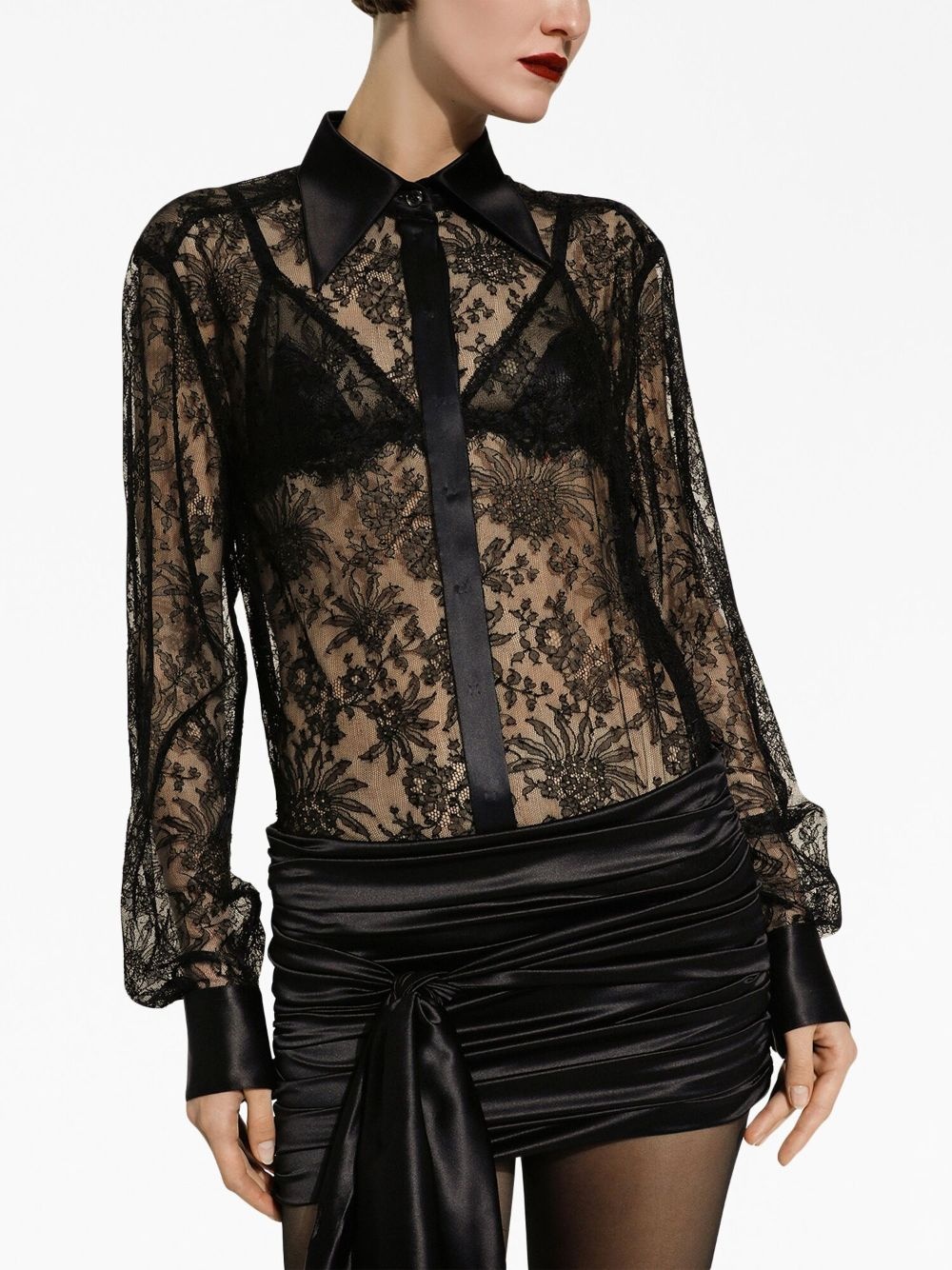 semi-sheer floral-lace shirt - 4