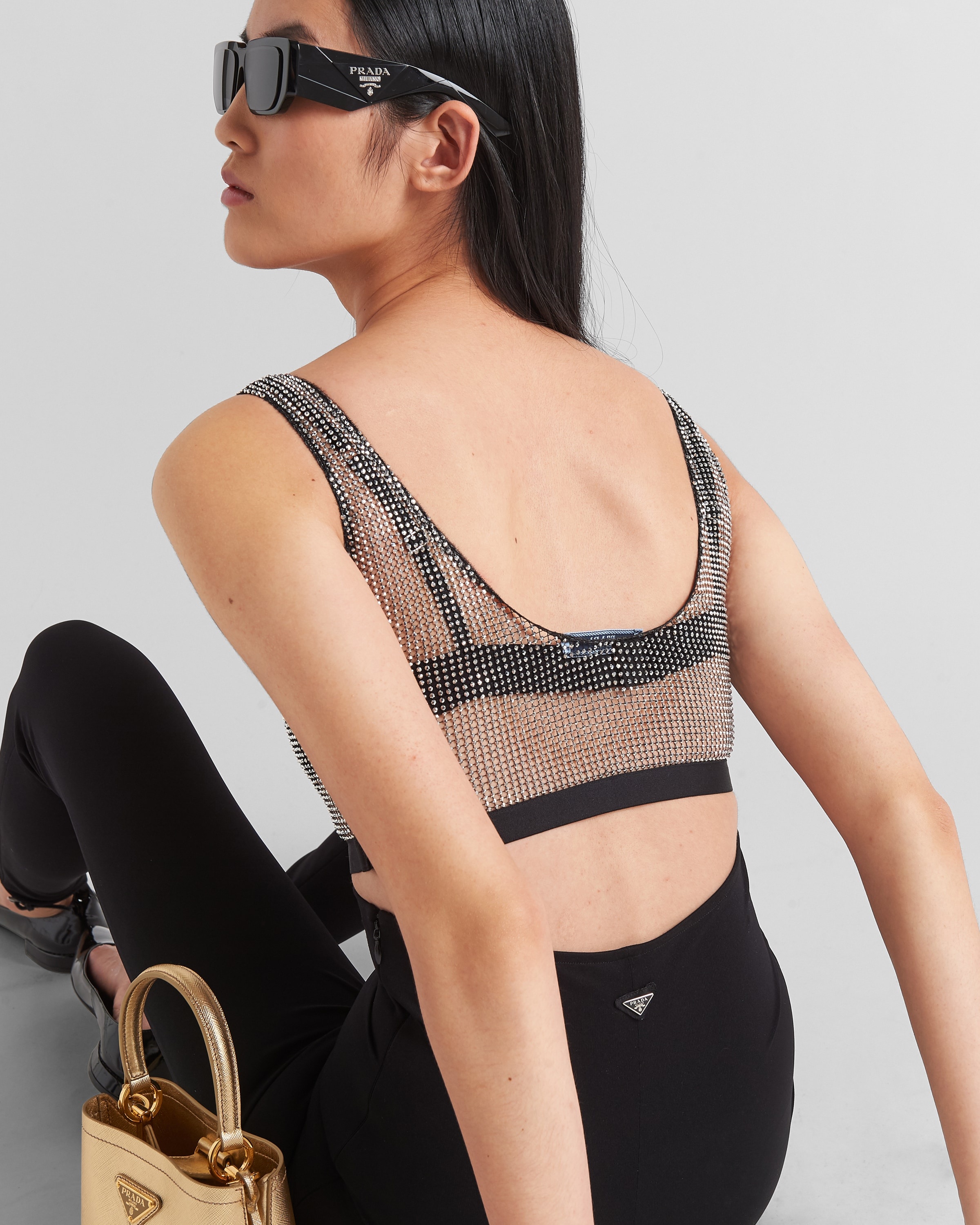 Embroidered rhinestone mesh top - 4