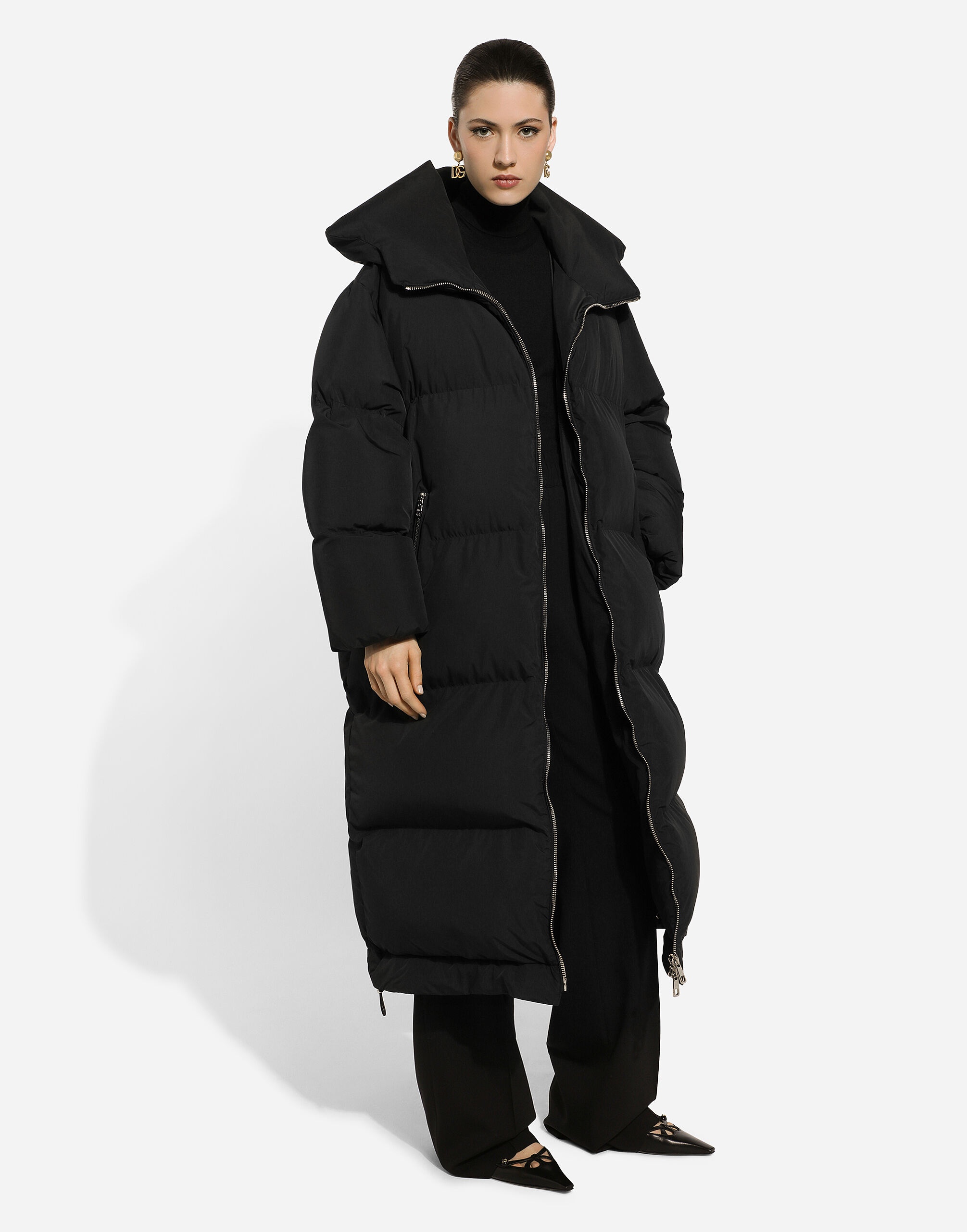 Long padded down jacket with branded tag - 6