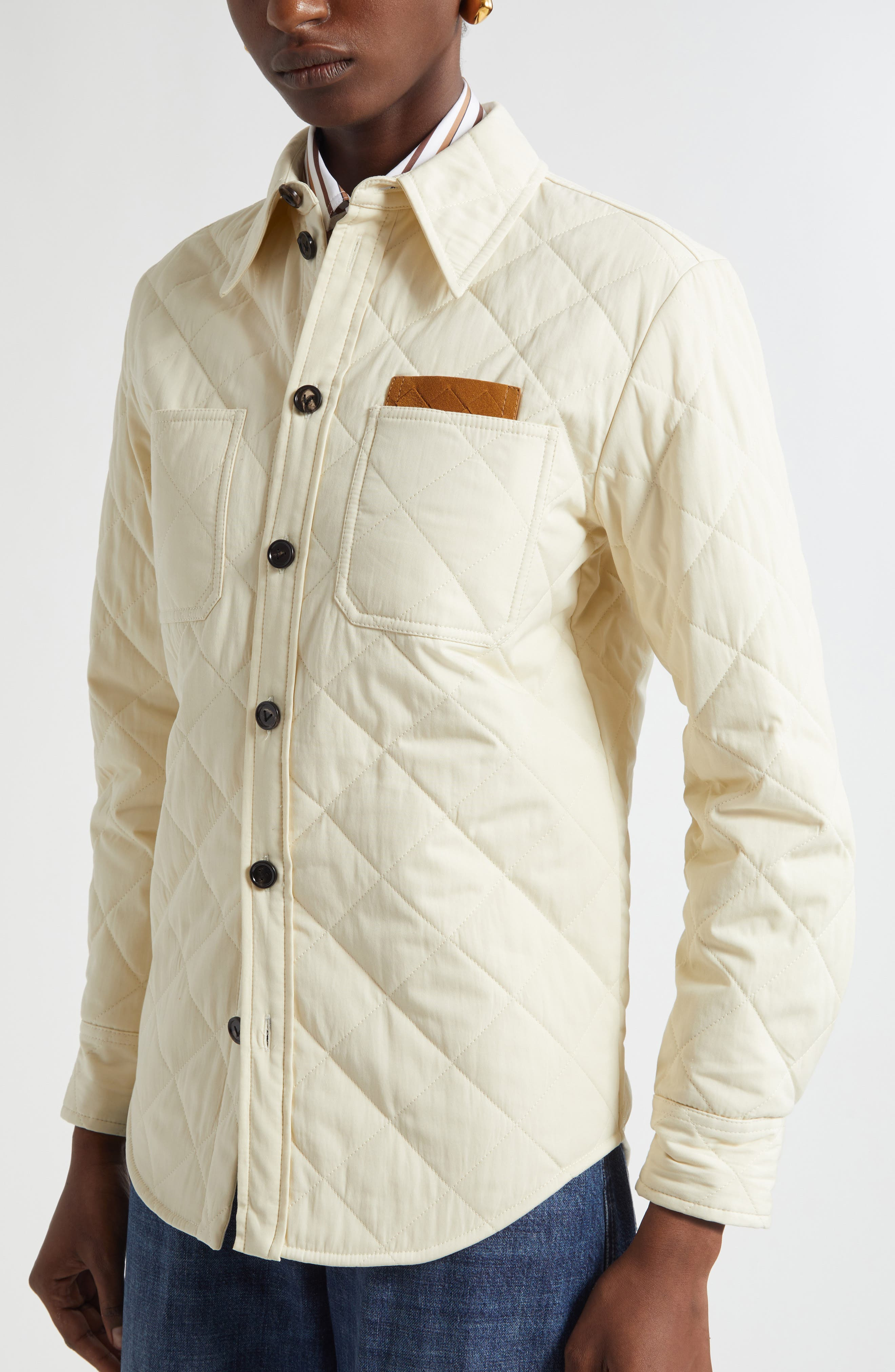 Bottega Veneta Quilted Cotton Blend Overshirt in 9028 Sea Salt at Nordstrom - 5