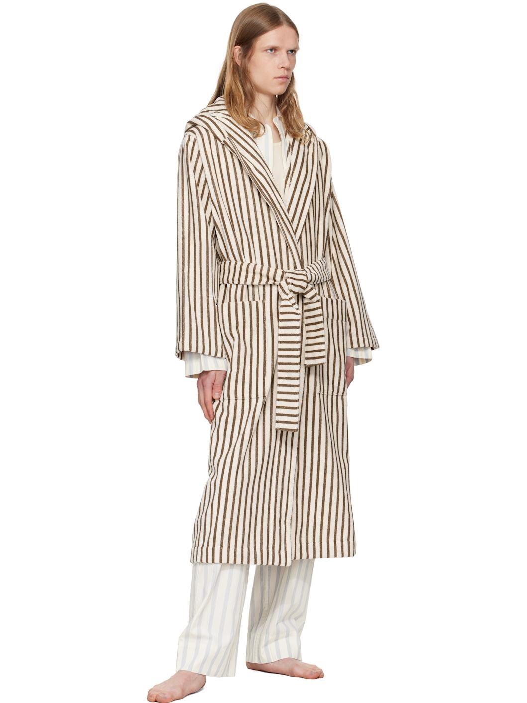Off-White & Brown Terry Hooded Bathrobe - 4