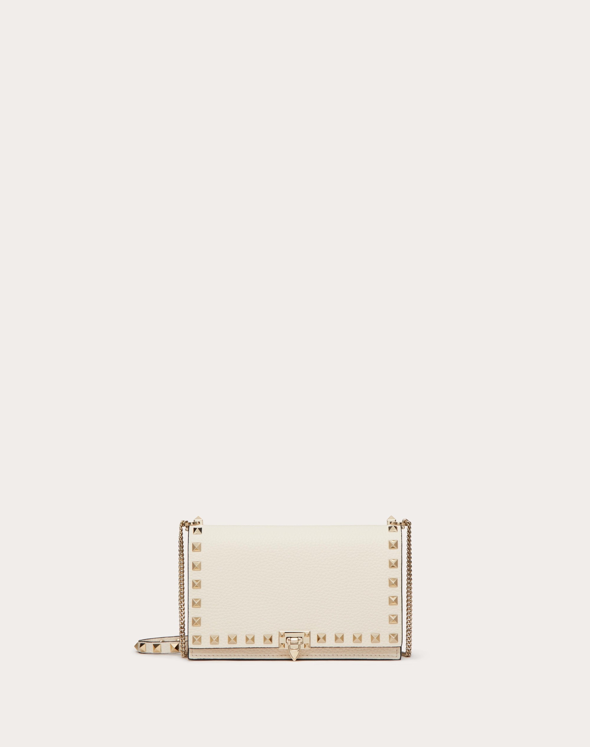 GRAINY CALFSKIN POUCH WITH ROCKSTUD CHAIN - 1