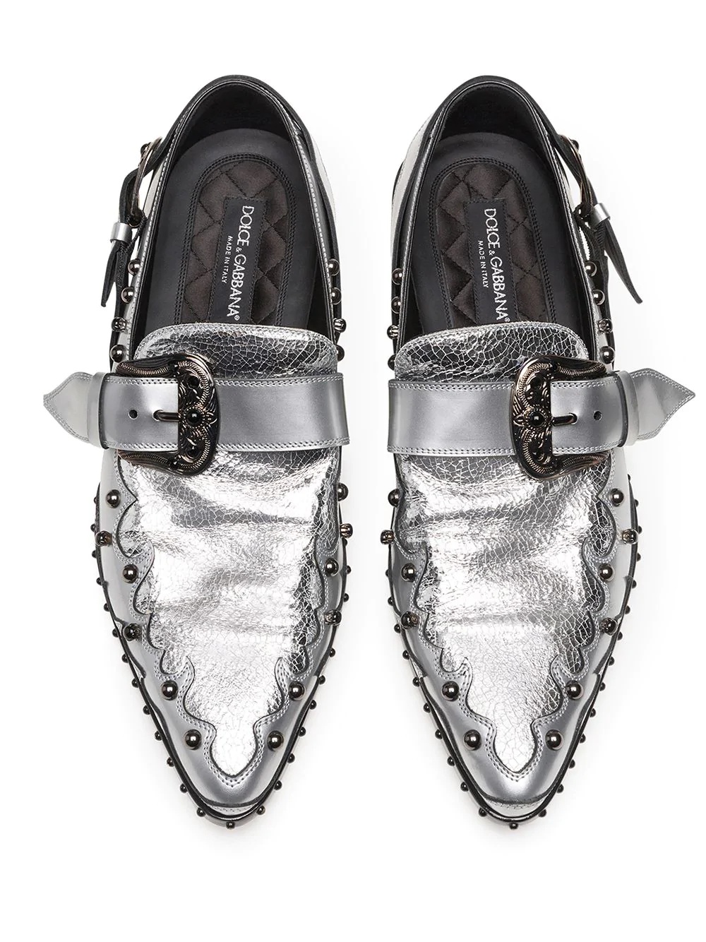 studded metallic-finish loafers - 4