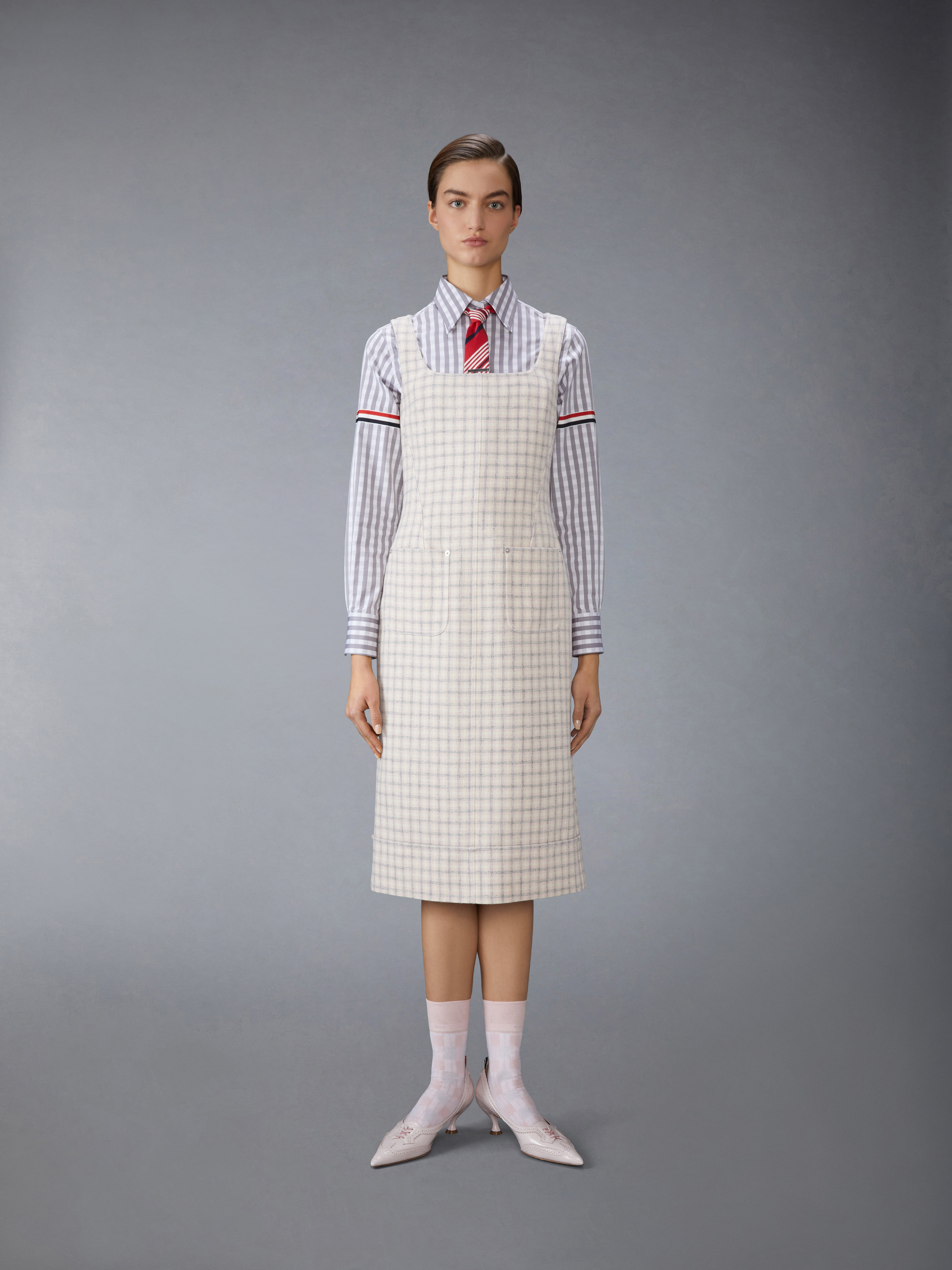 GUNCLUB CHECK HUNTING TWEED SQUARE NECK COLUMN DRESS - 2