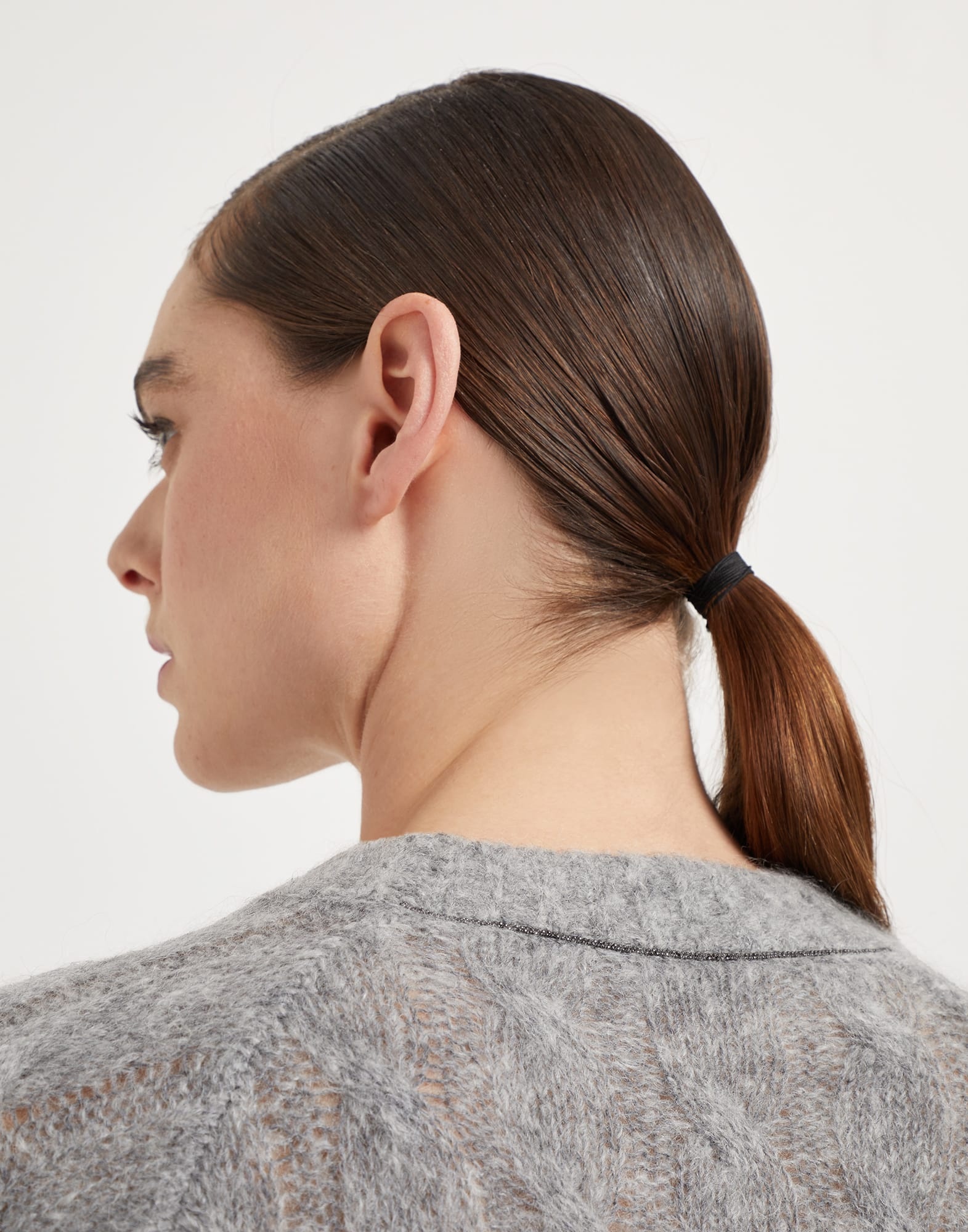 Wool and mohair cable knit sweater with monili - 3