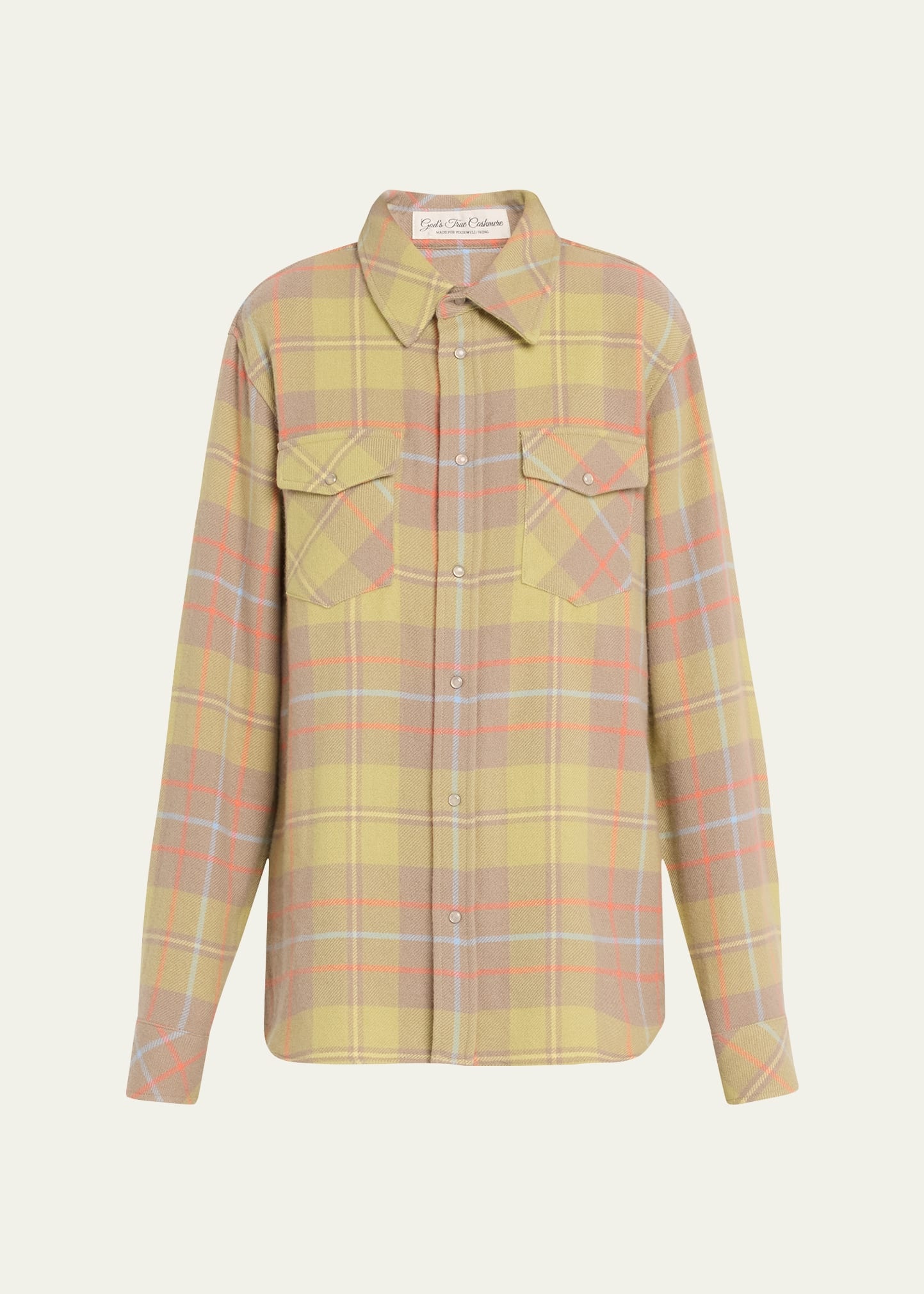 Earth Tartan Cashmere Button Down Shirt - 1