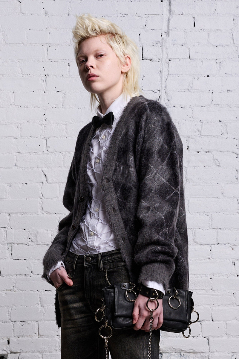 R13 OVERSIZED DISTRESSED EDGE CARDIGAN - CHARCOAL/BLACK ARGYLE outlook