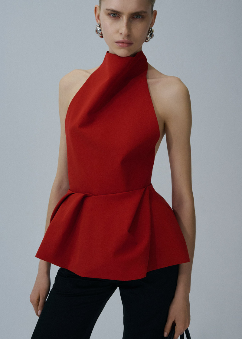 MAGDA BUTRYM Halter peplum top in red outlook