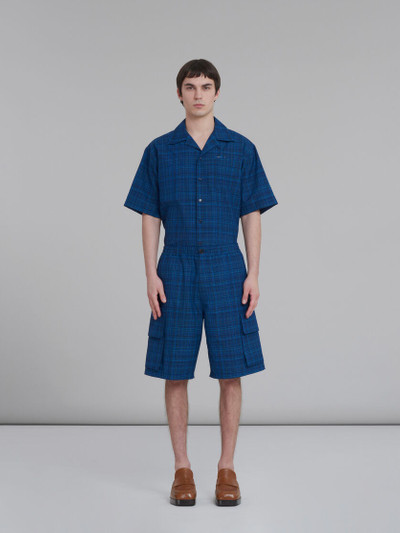 Marni BLUE STRETCH WAIST CARGO SHORTS IN CHECKED LIGHT WOOL outlook
