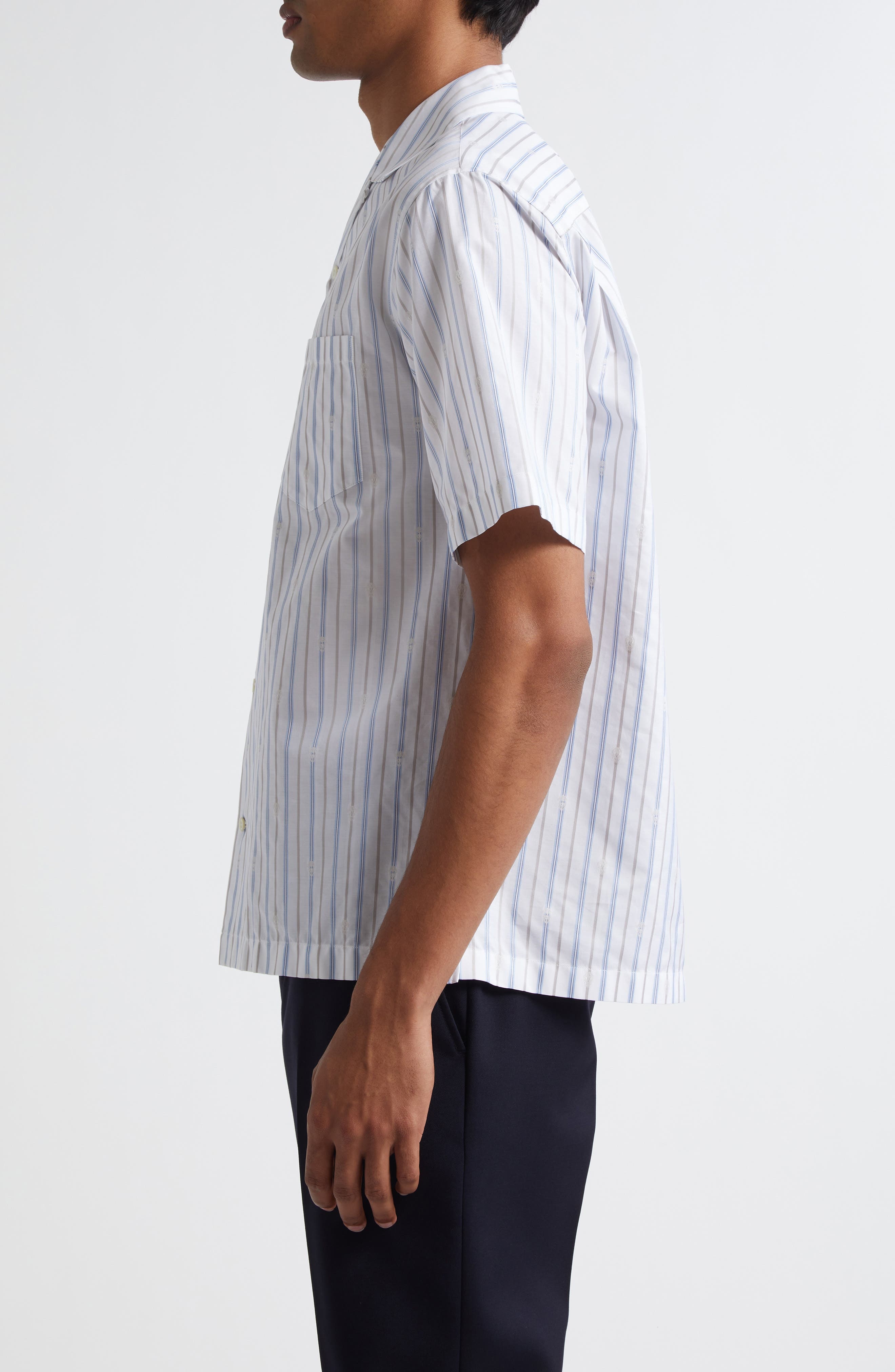 McQueen Skull Stripe Camp Shirt in White-Blue-Grey at Nordstrom - 3