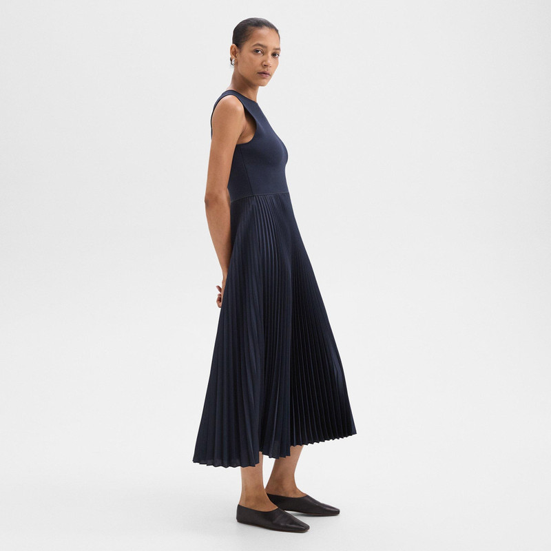 Pleated Combo Dress in Textured Satin 3