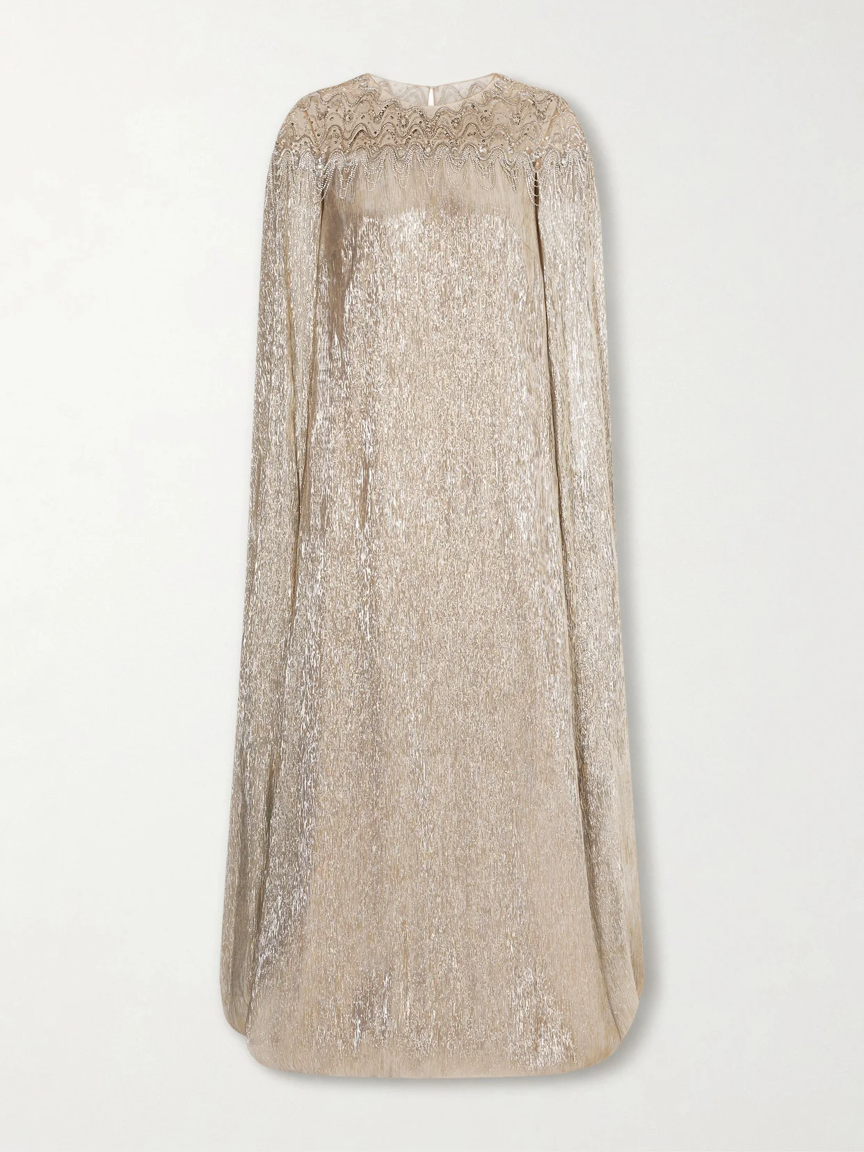 Cape-effect Crystal And Sequin-embellished Tulle-trimmed Lamé Gown - 1