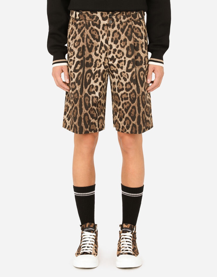 Stretch cotton bermuda shorts with leopard print - 2