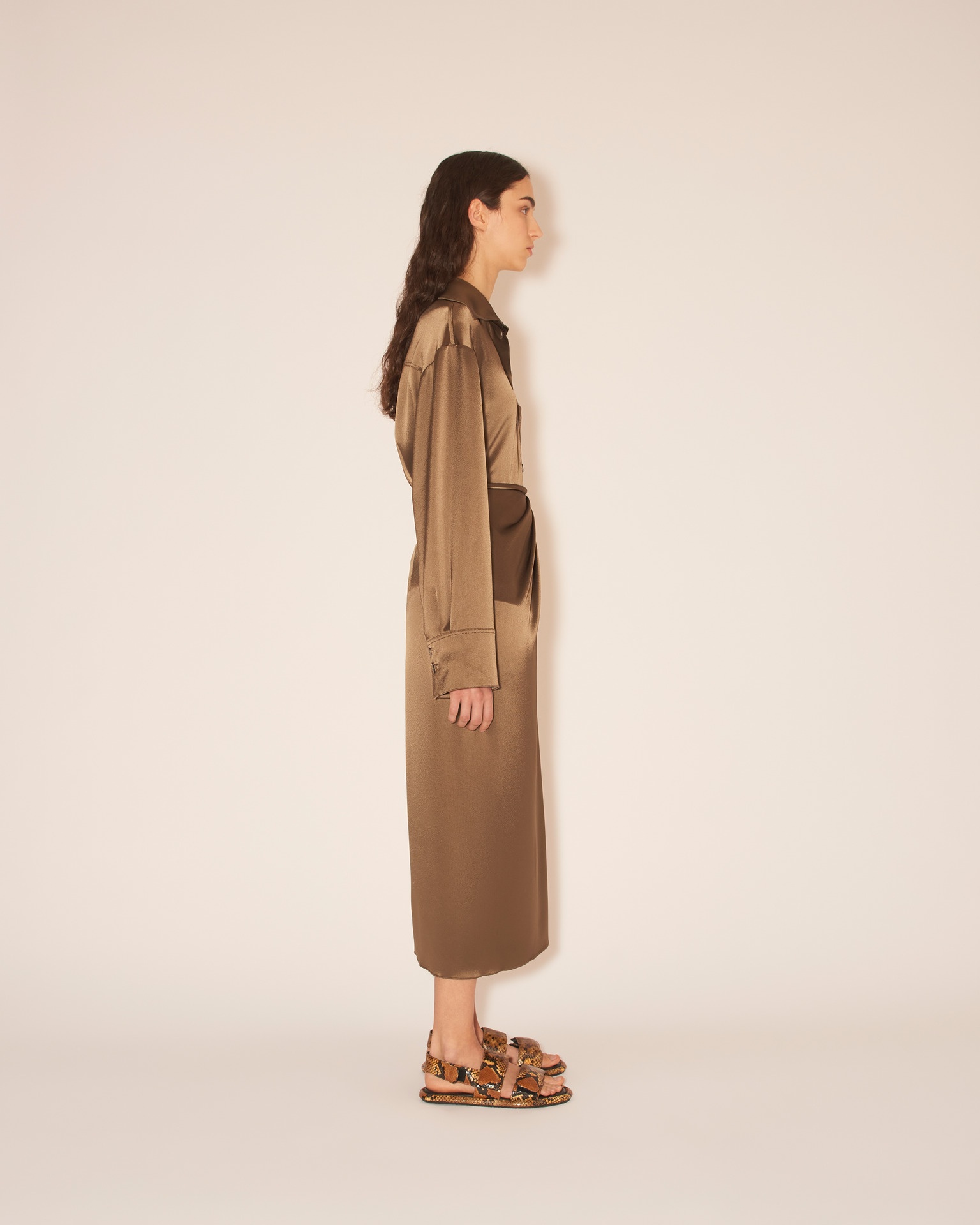LEA - Draped midi wrap skirt with tubular waistband - Dark khaki - 4