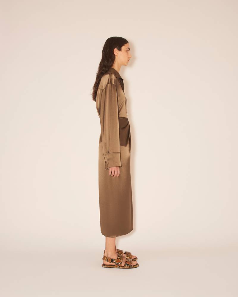 LEA - Draped midi wrap skirt with tubular waistband - Dark khaki 4