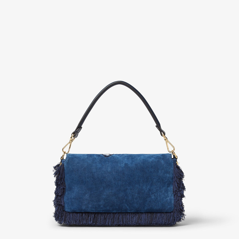 Baguette® Blue flocked denim bag with Night Butterfly embroidery 5