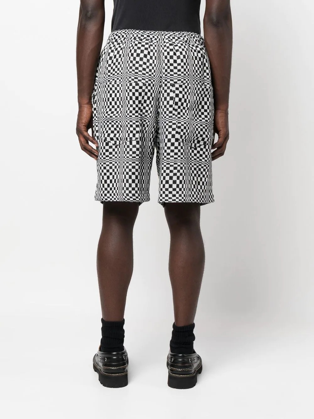 checkerboard-print track shorts - 4